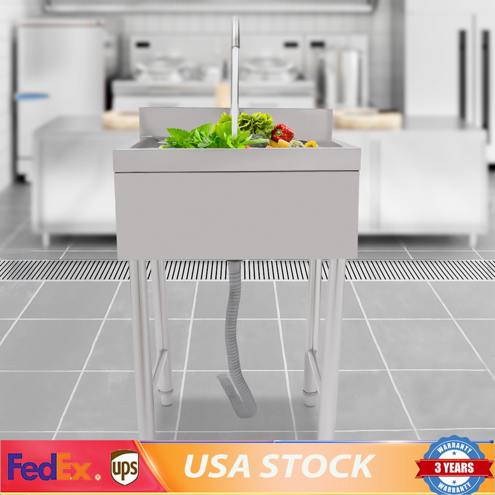 Commercial Stainless Steel Utility Sink with 360° Faucet & Large Capacity