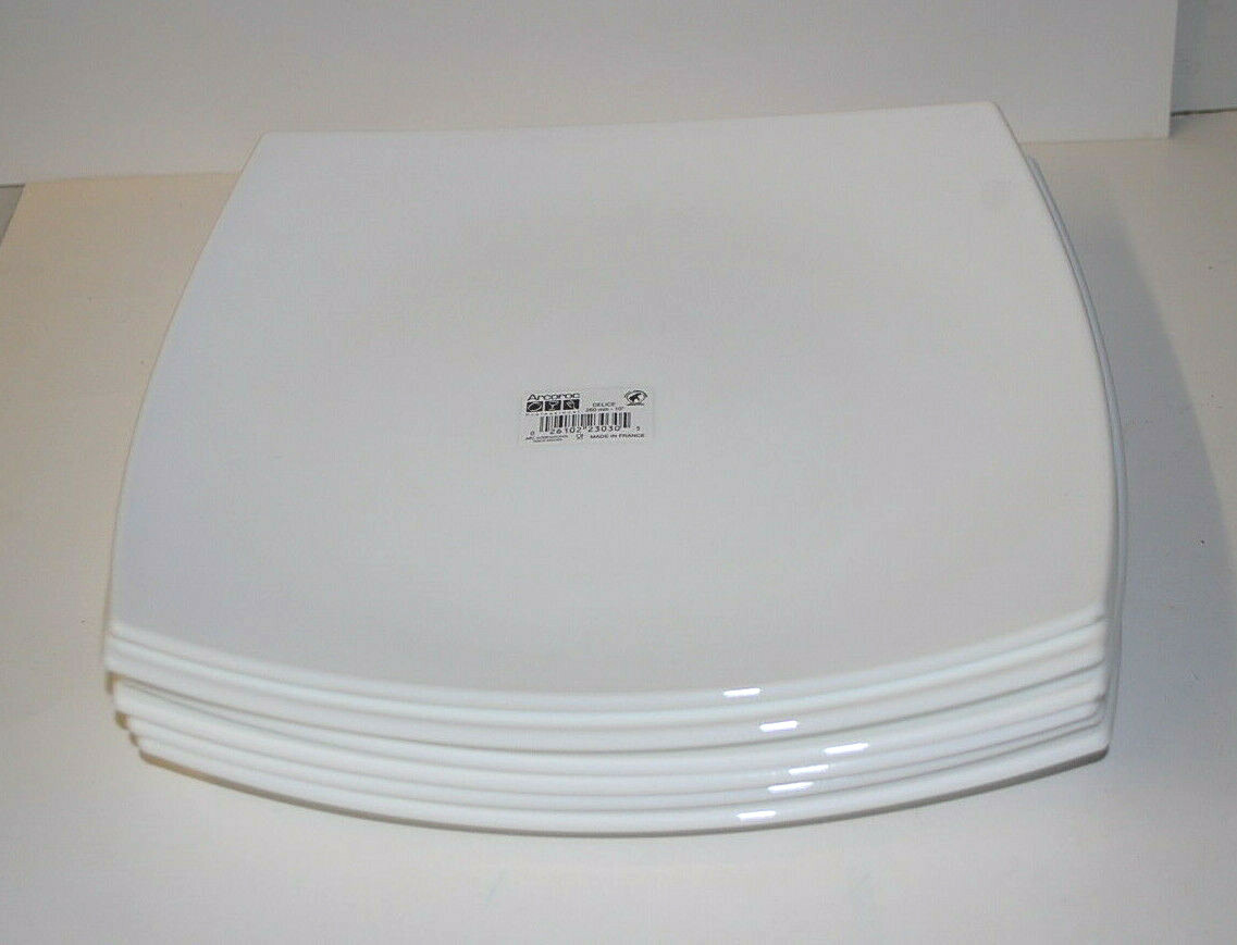Arcoroc Square White 10 1/2″ Dinner Plates C9872 Opal Delice 6 Total C1073