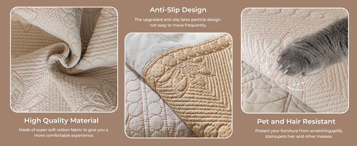 Cotton Quilted Dog Couch Cover for Sofa Farmhouse Rustic Embroidery Sectional