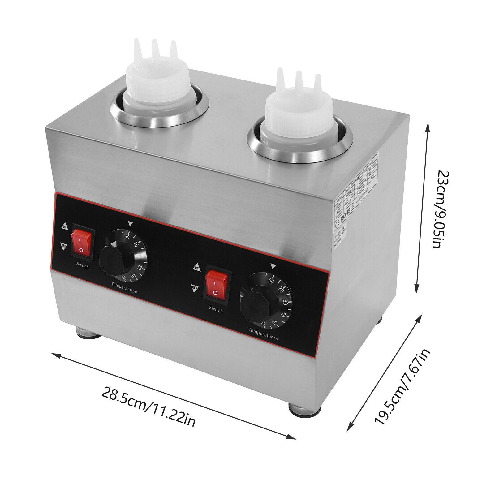 Electric Chocolate Sauce Warmer Toppings Bottle 2 Warmer Hot Cheese Dispenser