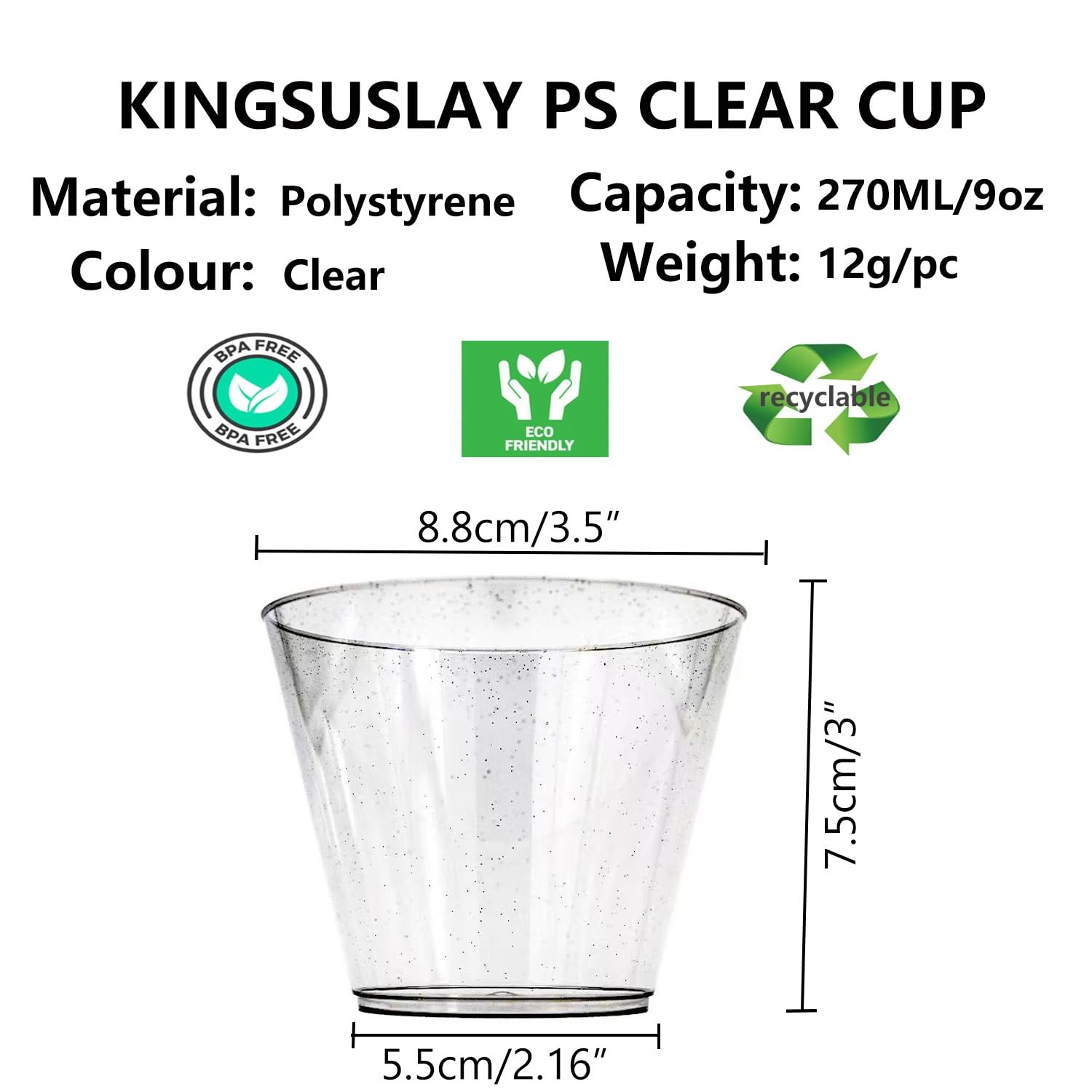 9 oz Glitter Sliver Plastic Cups, Disposable Clear Fancy and Reusable, 50 Cou…
