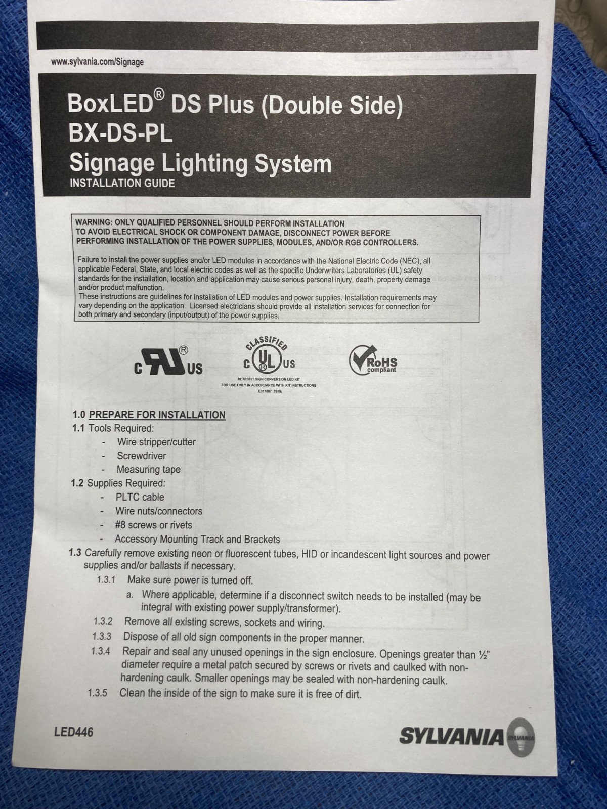 LED RETROFIT SIGN CONVERSION BACKLIGHTING MODULES Osram BX-DS-PL-865 100W 24V