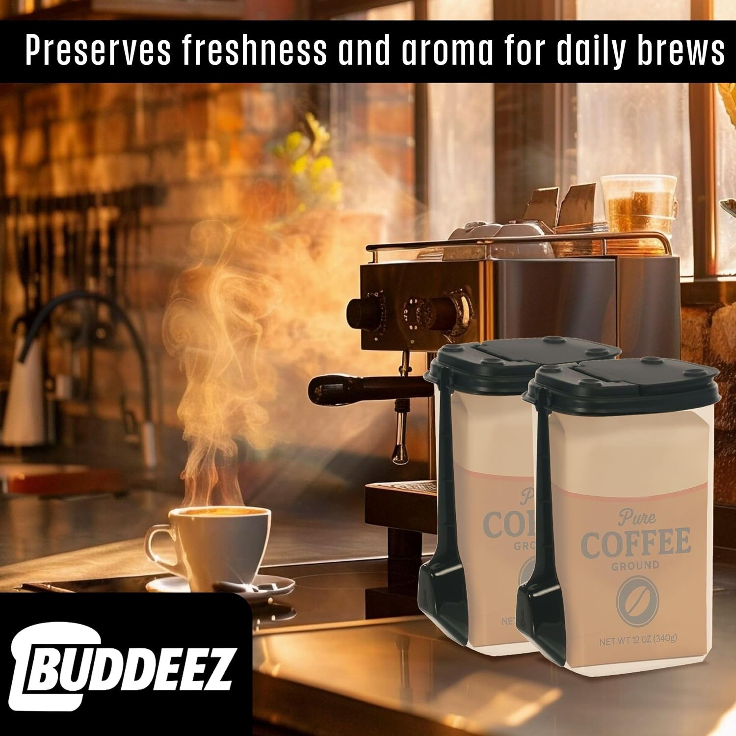 Coffee Bean Storage Container – Canister With Spoon, Suitable for Whole Beans &