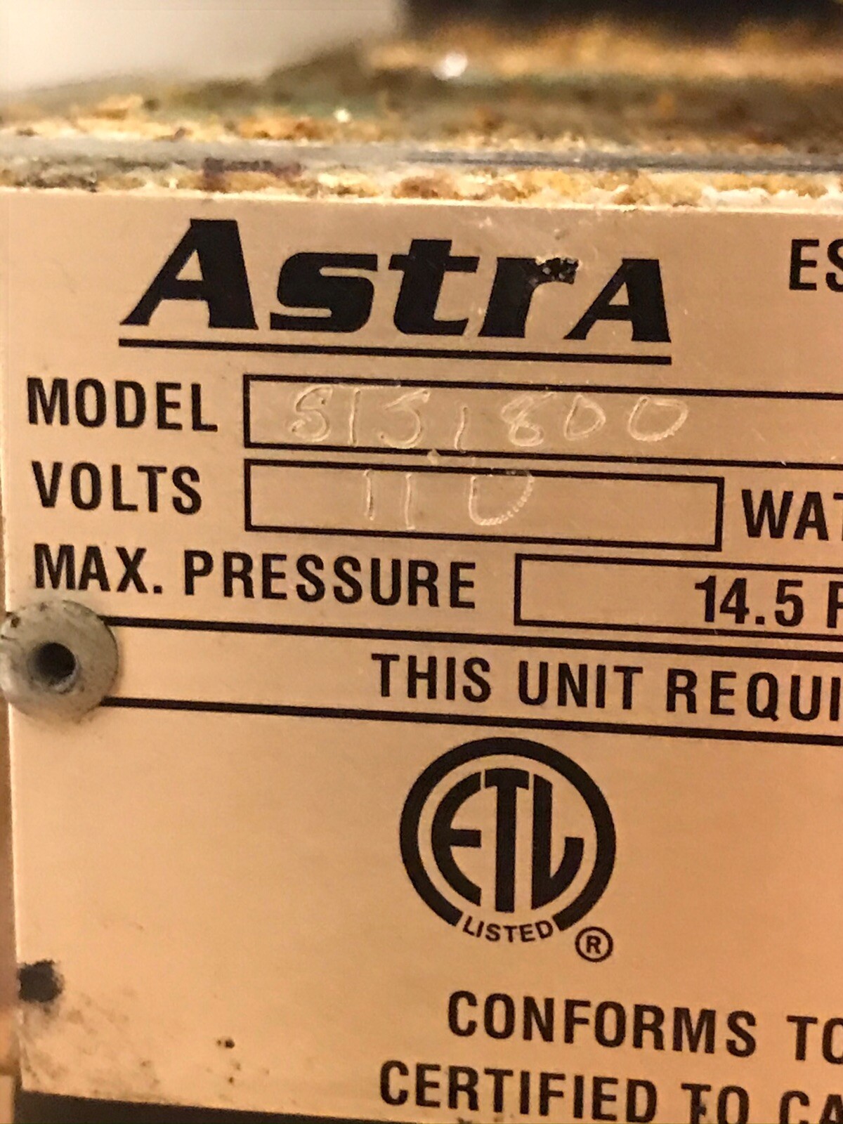 ASTRA STS1800 Steamer Wiring Harness/Fluid Control Valve and Ignition Switch