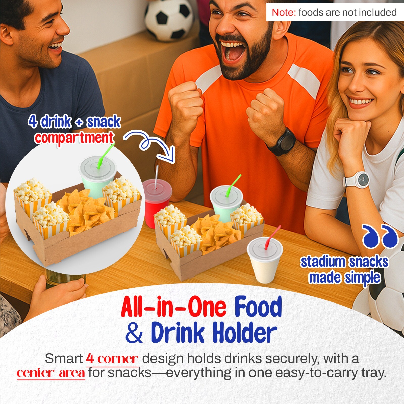 MT Product Food and Drink Theater Tray – Pop Up Stadium J-Type Tray – Pack of 25