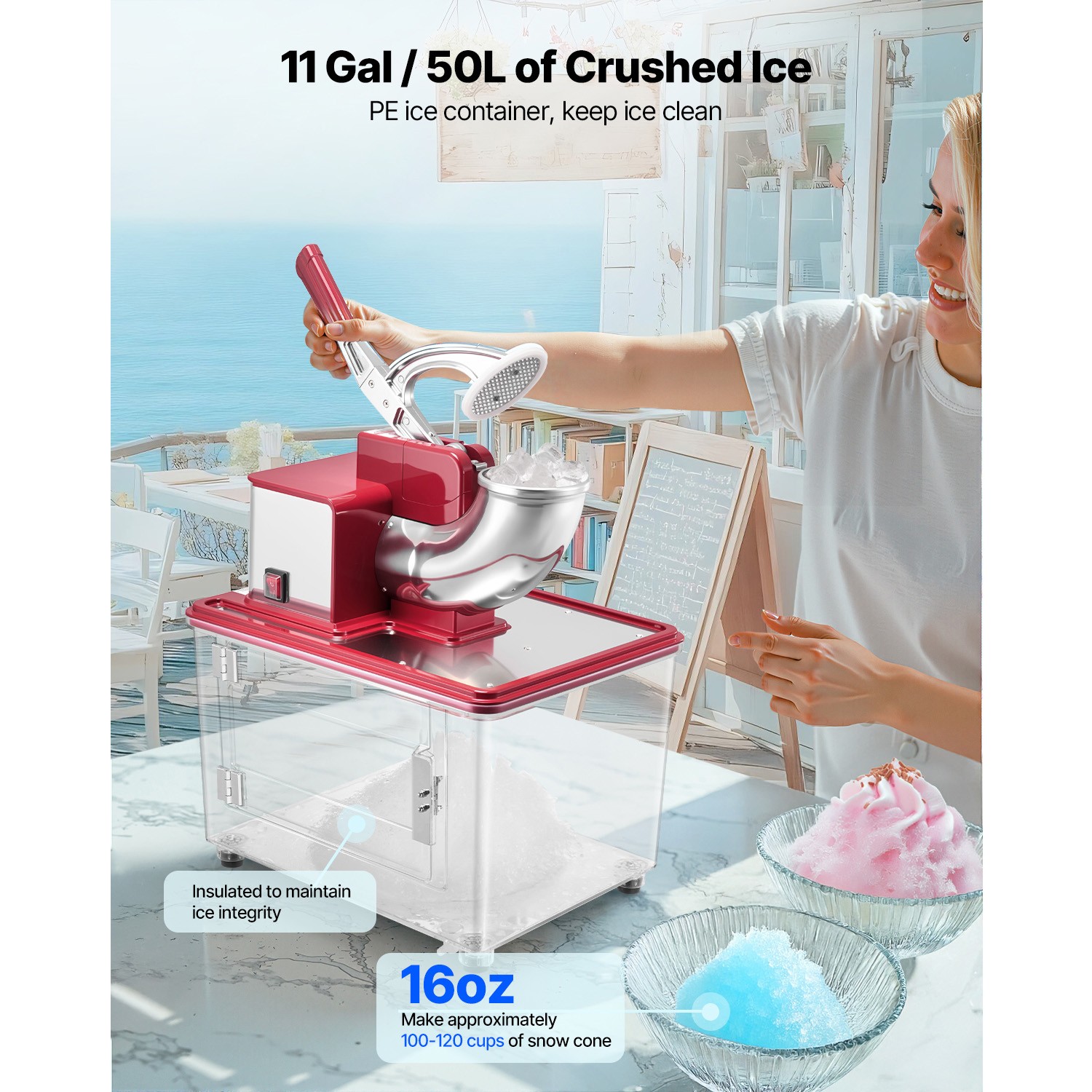 Uimoso Electric Ice Crusher Machine 661LBS/H Shaved Ice Maker Red