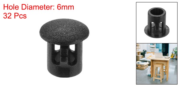32Pcs 6mm(1/4′) Black Nylon Plastic Round Locking Hole Plugs Insert End Caps