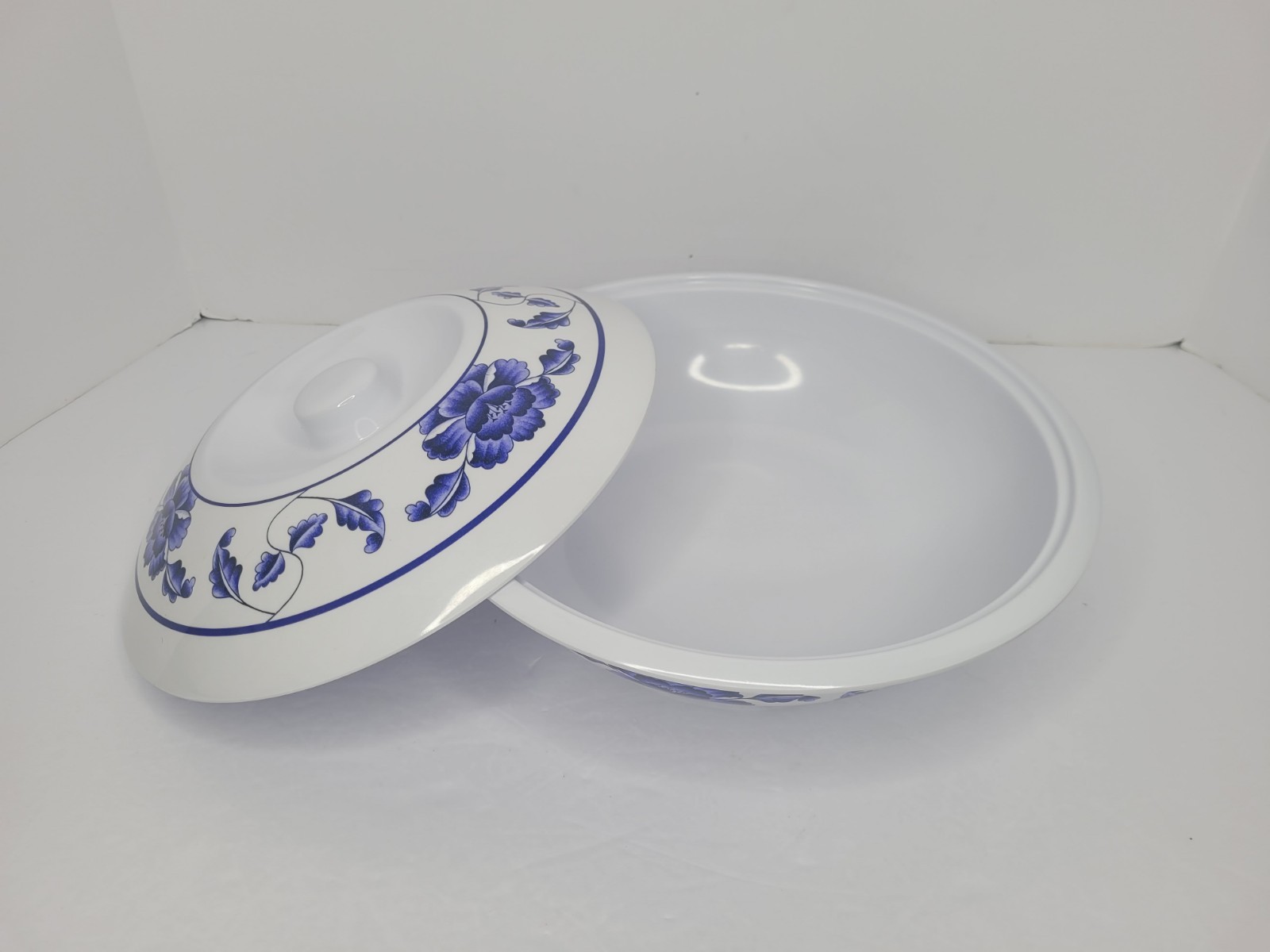 Thunder Group #8011 Blue Lotus Floral Pattern Melamine Serving Bowl W/ Lid