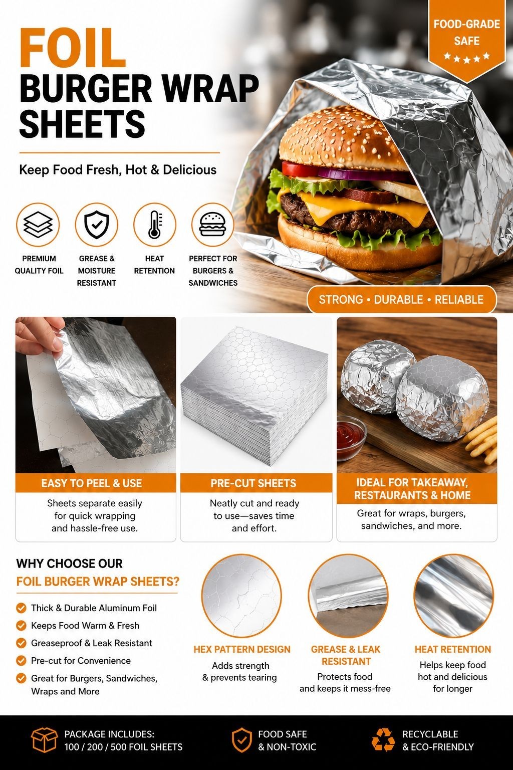 14″ x 16″ Silver Insulated Honeycomb Foil Sheets Sandwich Burger Wrap 1000/Pack