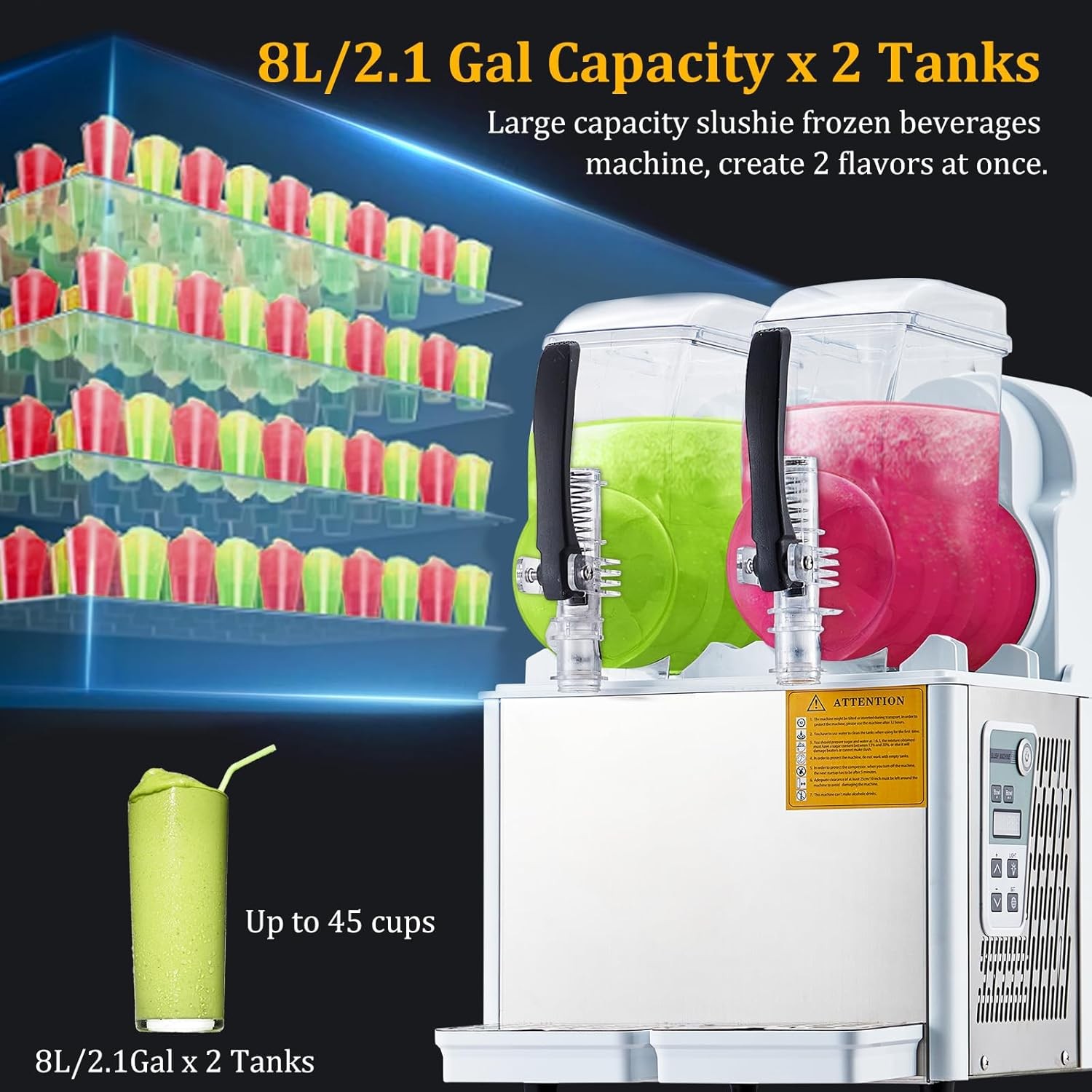 8L (2.1 Gal) Slushie Machine Dual Tank Frozen Drink Maker Margarita Machine 370W