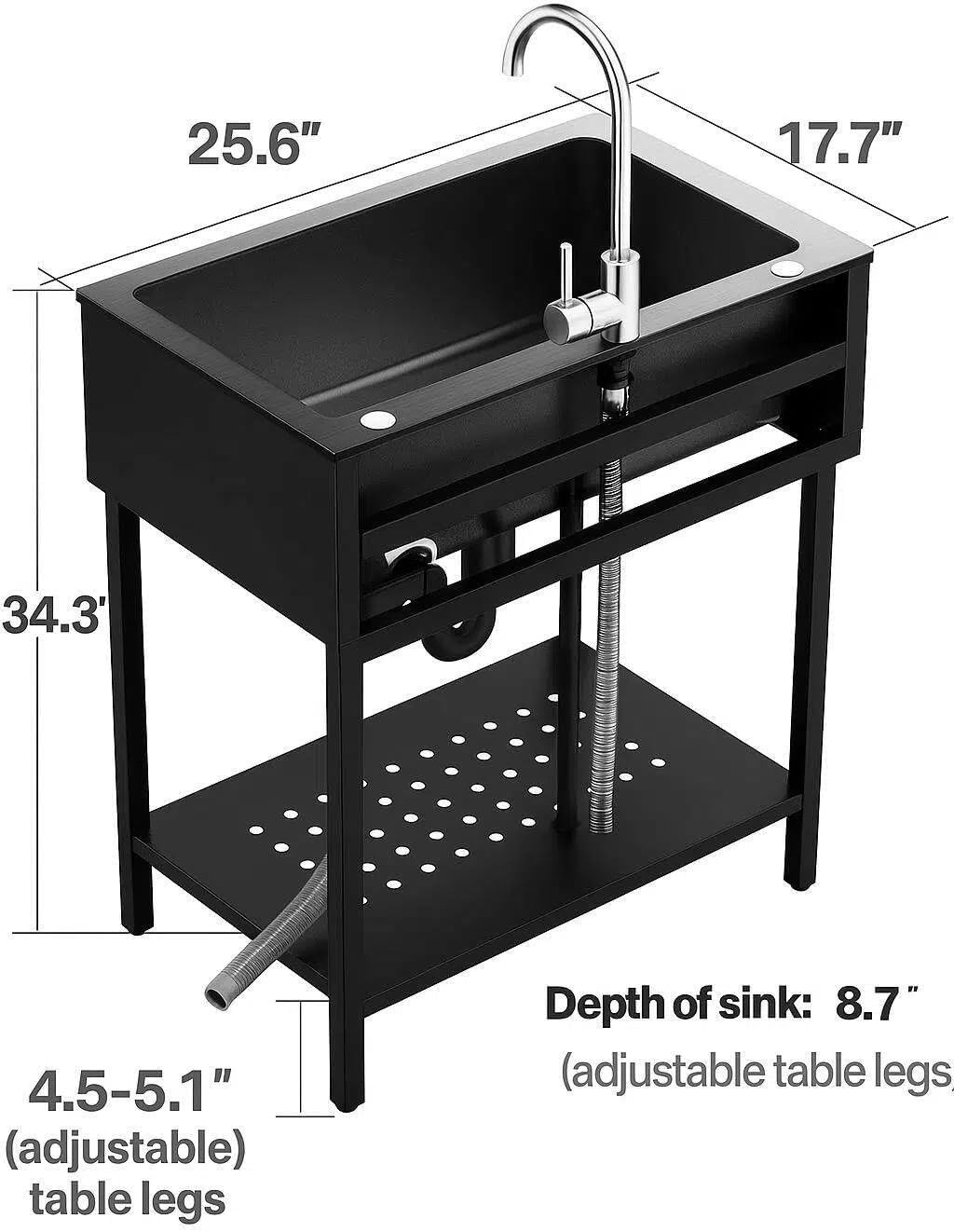 Freestanding Black Utility Sink, Stainless Steel Shop Sink