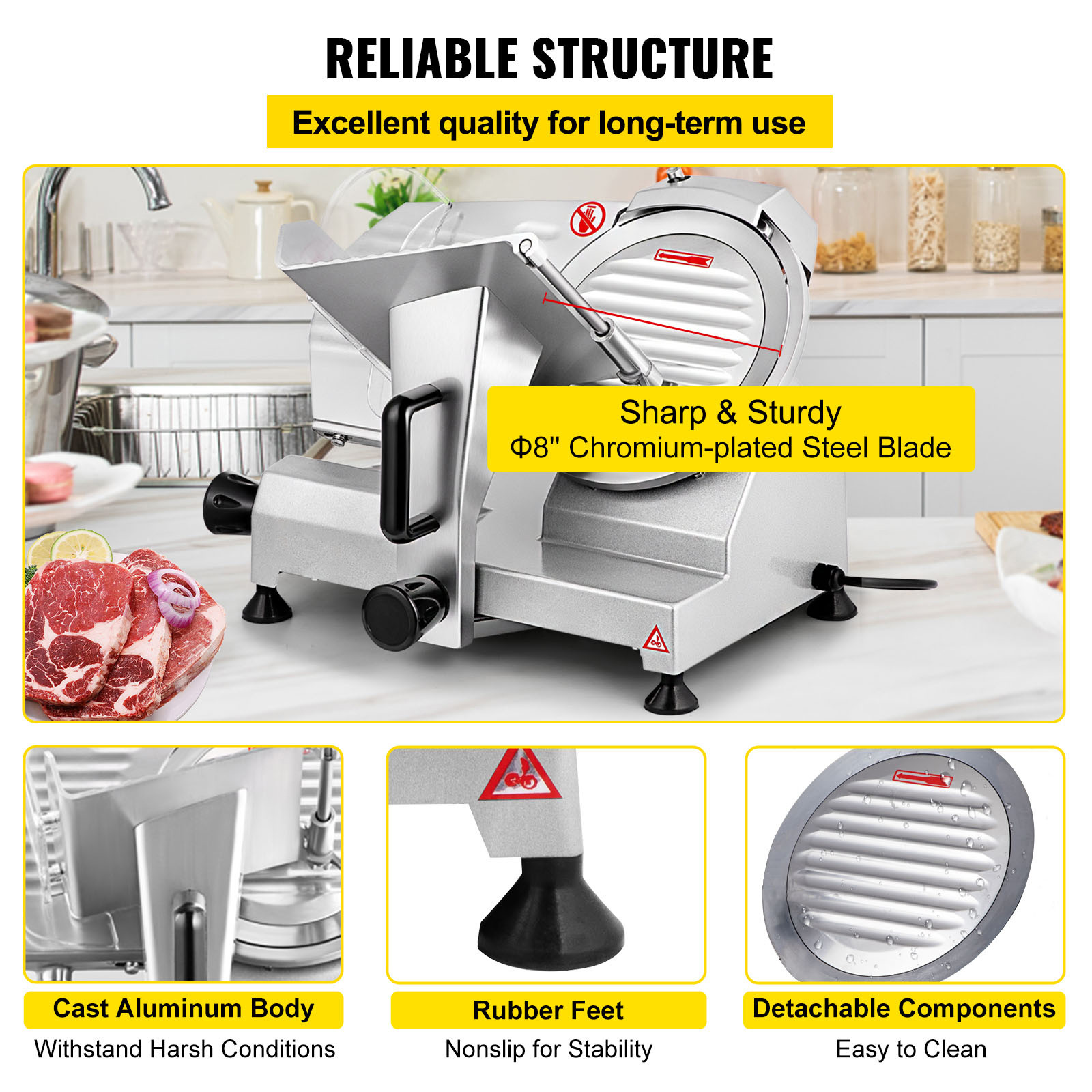 VEVOR Commercial 8″ Electric Meat Slicer Deli Food Cheese Slicer Cutter 200W