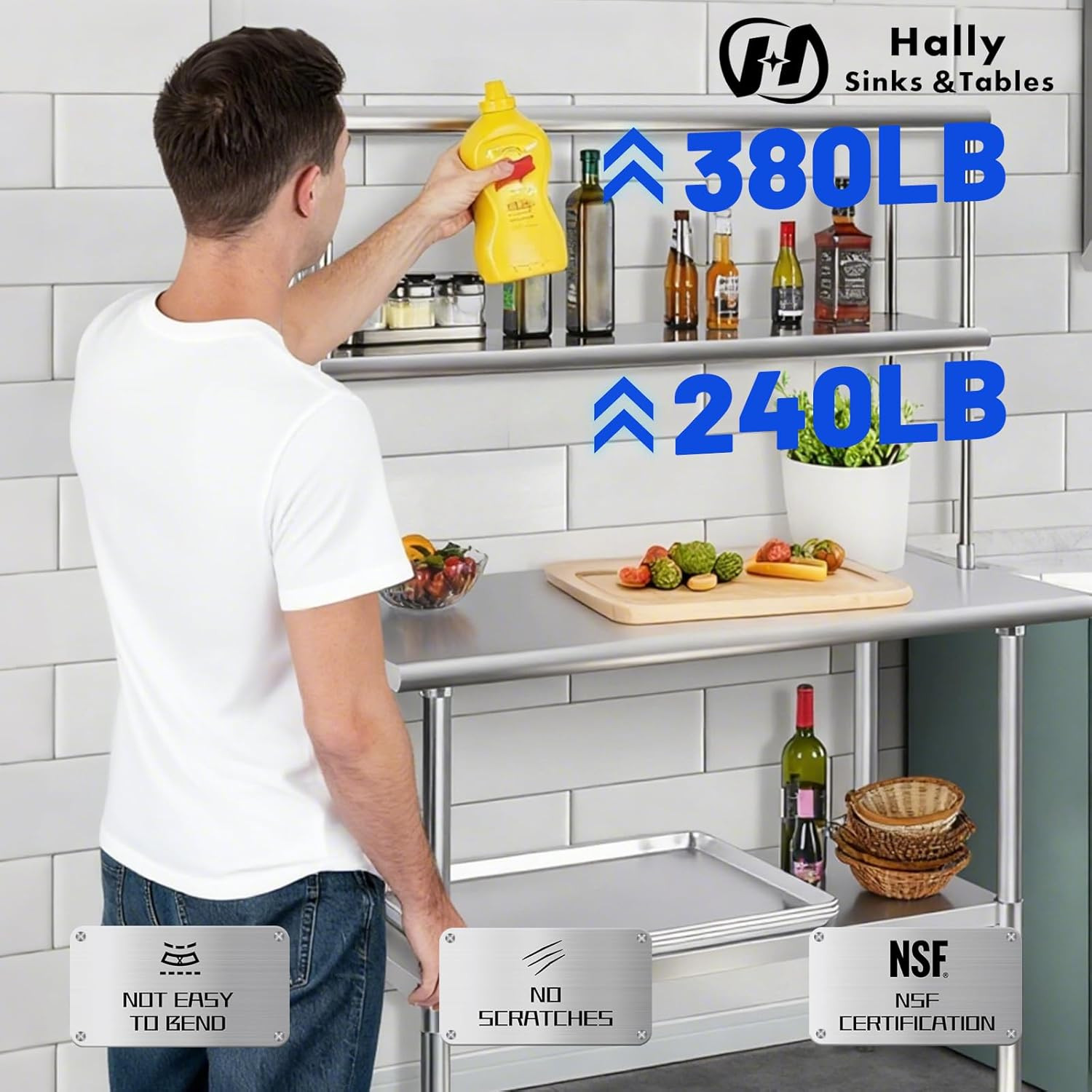Hally Double Overshelf of Stainless Steel 12» X 48» Weight Capacity 380Lb, Co