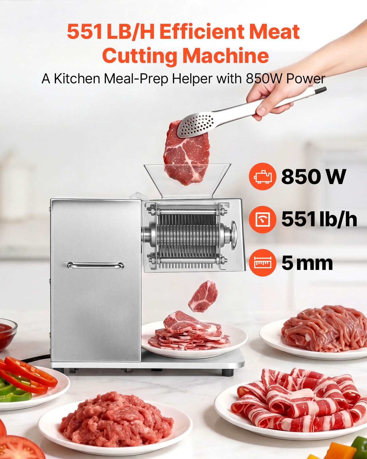 VEVOR Meat Cutting Machine Commercial Slicer 850W 5mm Stainless Steel Blade