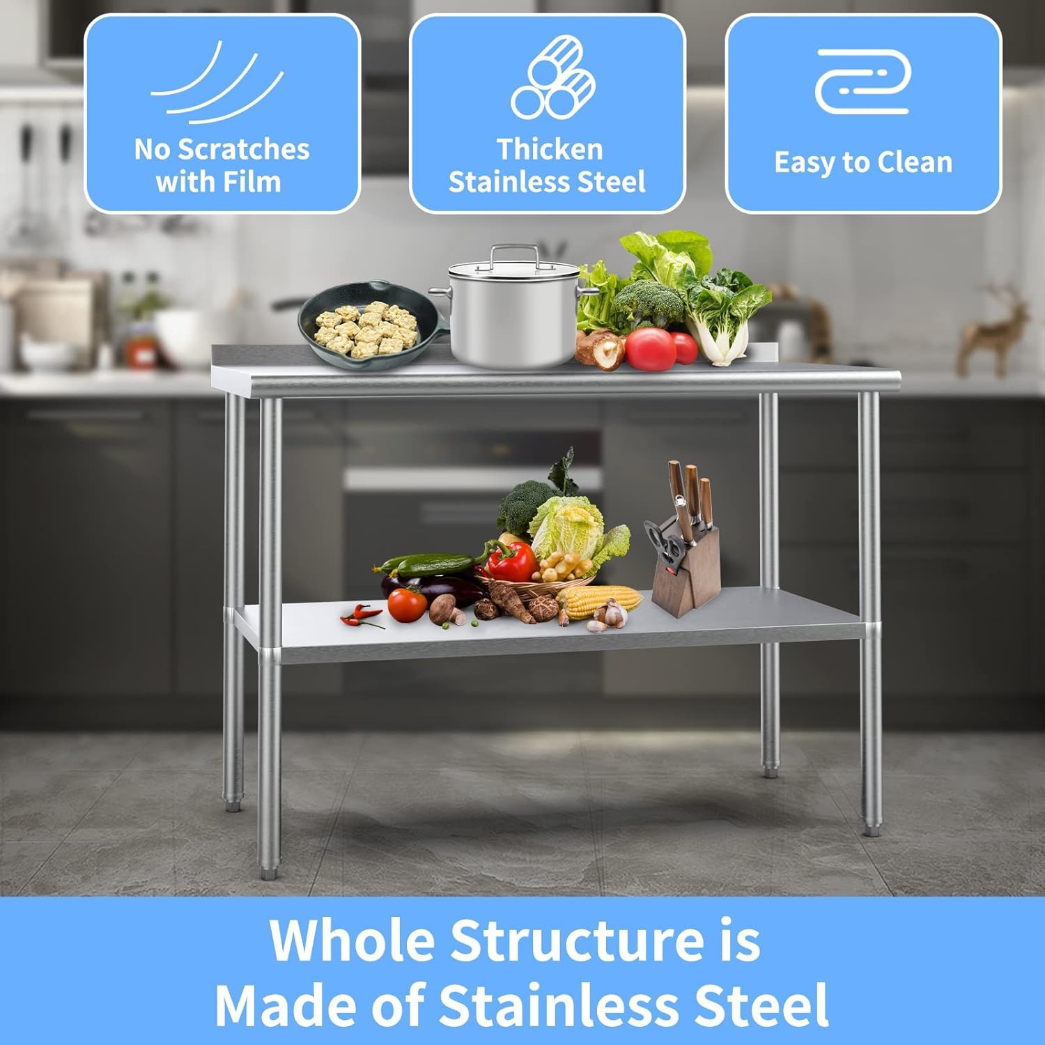 48» x 24» Stainless Steel Table for Prep & Work with Adjustable UnderShelf