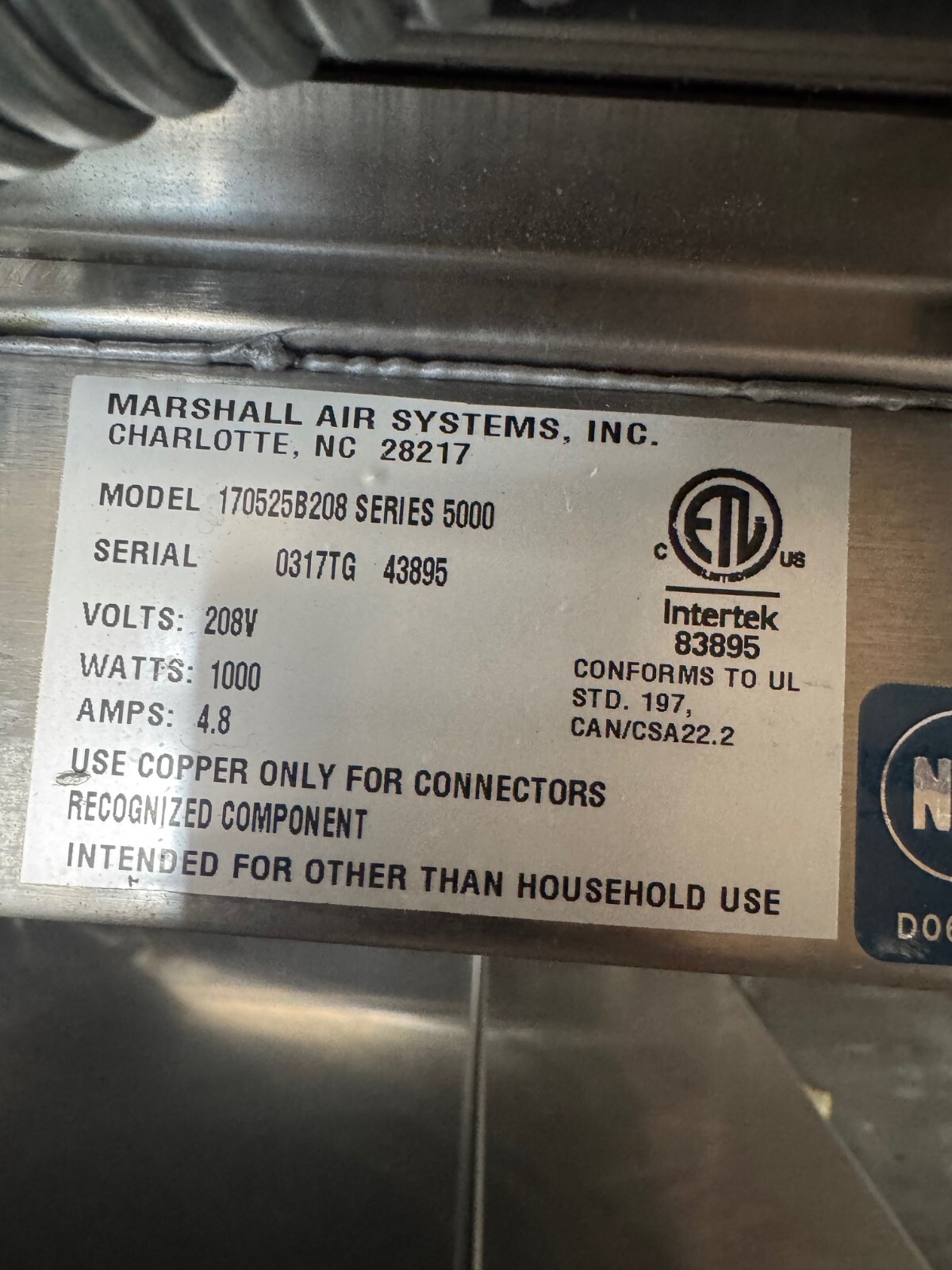 Marshall Air Systems 170525B208 Series 5000 Warming Rack, Work Station/SS Table