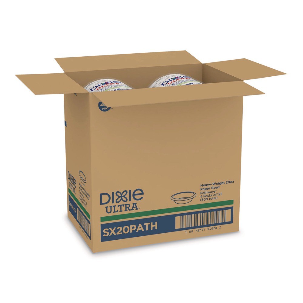 Dixie SX20PATHPK Pathways 20 oz. Paper Bowls – WT/GN/BURG (125/PK) New