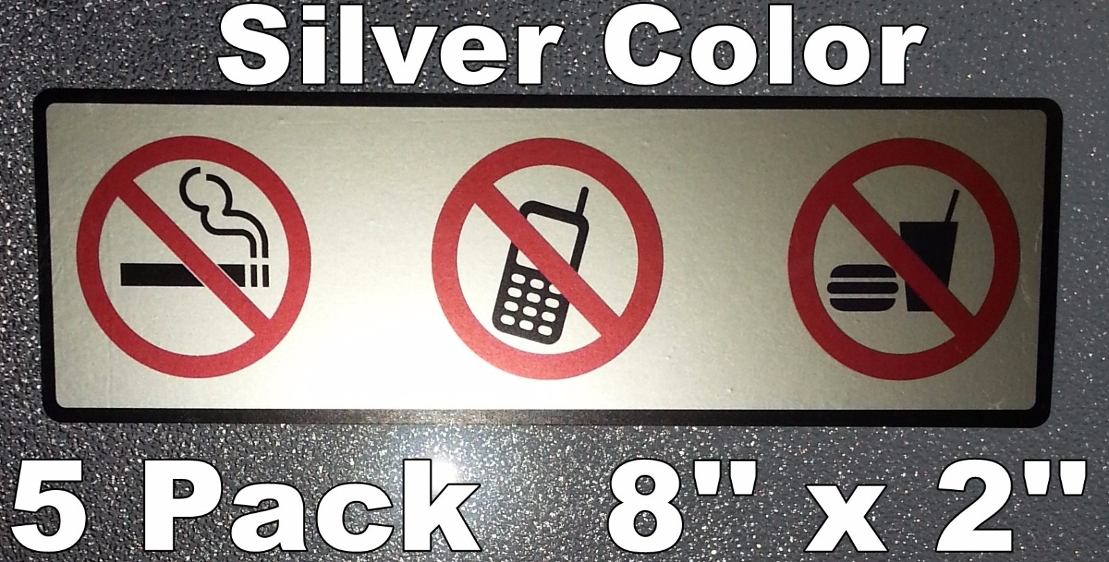 5 NO SMOKING NO FOOD NO CELL PHONE Window Door Warning Vinyl Sticker Decal