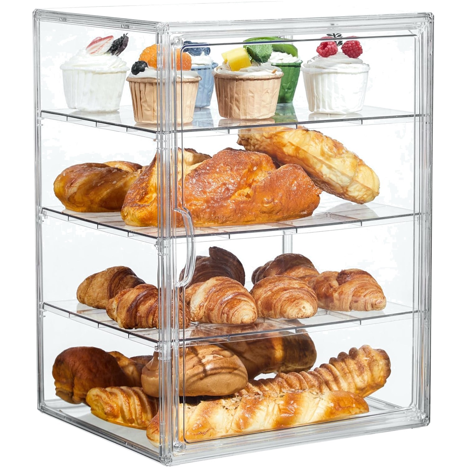 Elegant 4-Layer Acrylic Pastry Display Case with Magnetic Door – 15.5×11.4×9….