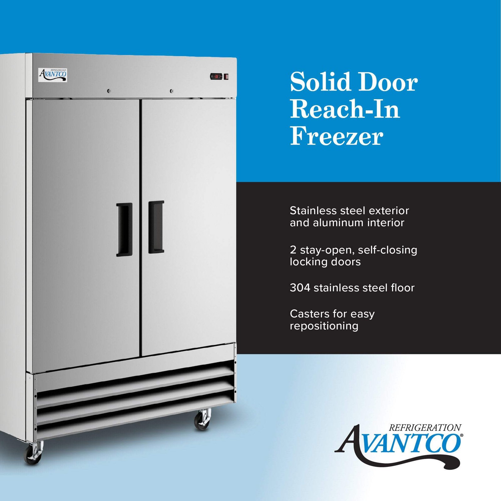 54″ Solid Door Reach-In Freezer
