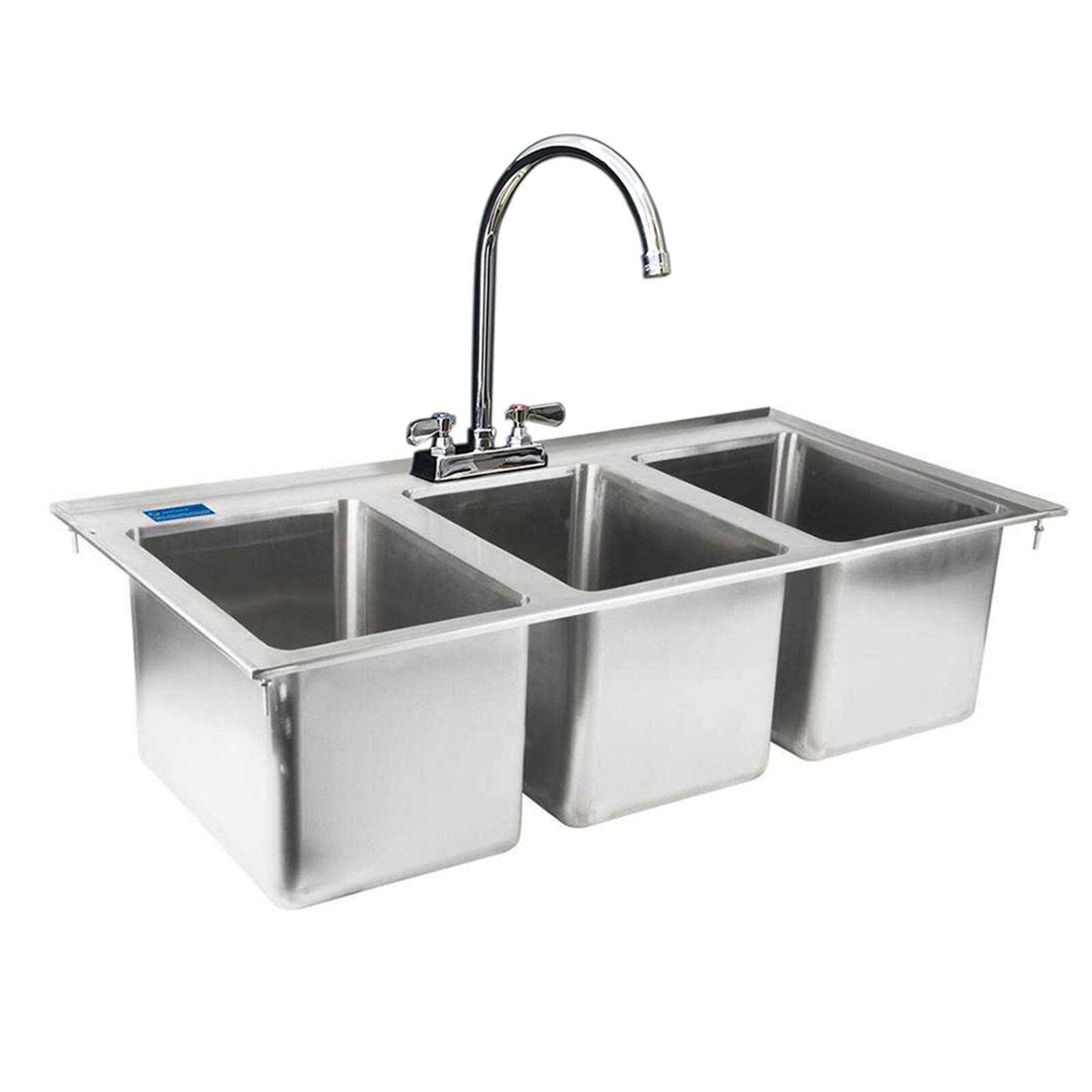 Stainless Steel Drop Sink – 3 Compartment Drop in Sink 10″x14″x10″ NSF ||