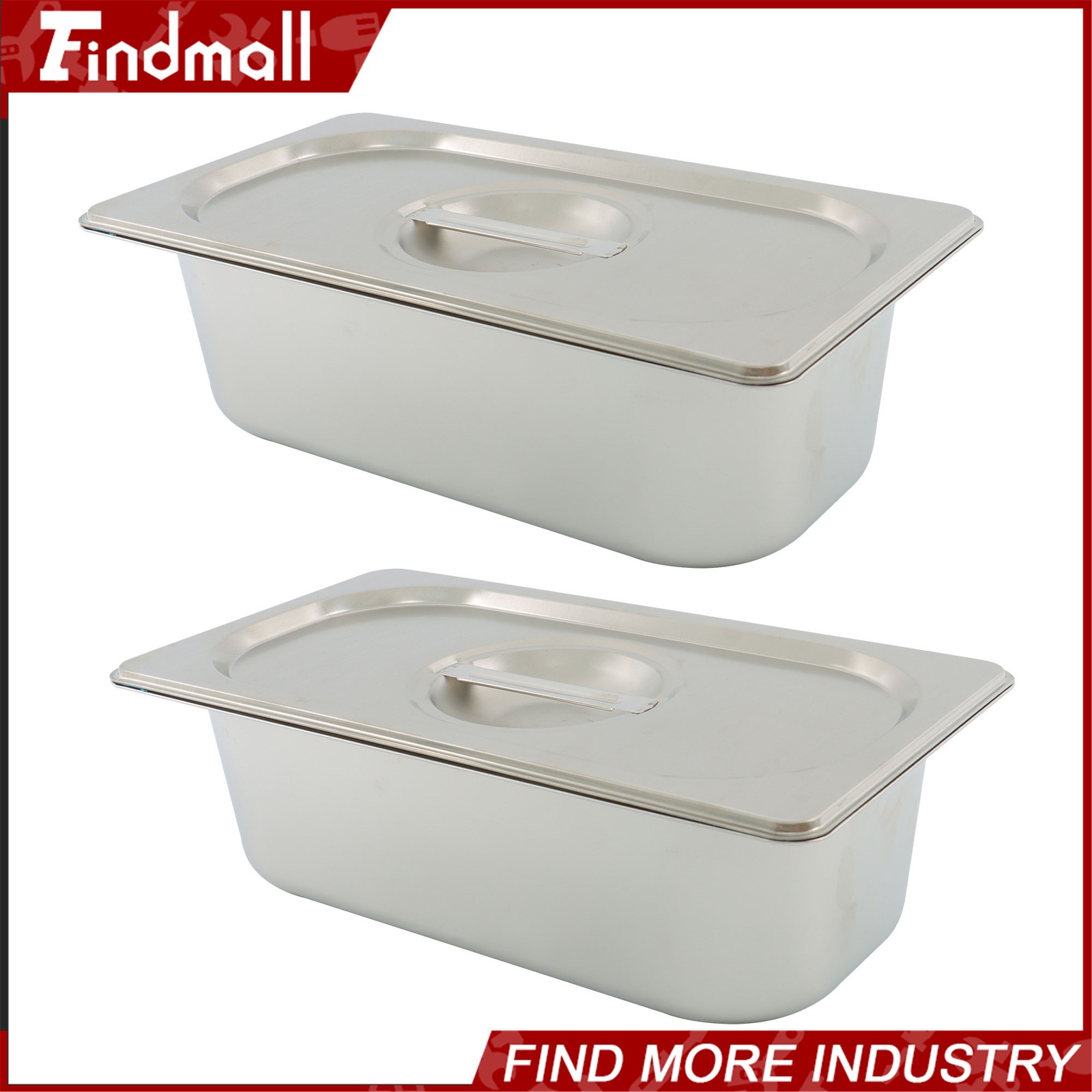 Findmall 2 pcs 1/3 Size Hotel Pan Lid 3.6 Inch Deep Stainless Steel Steam Table