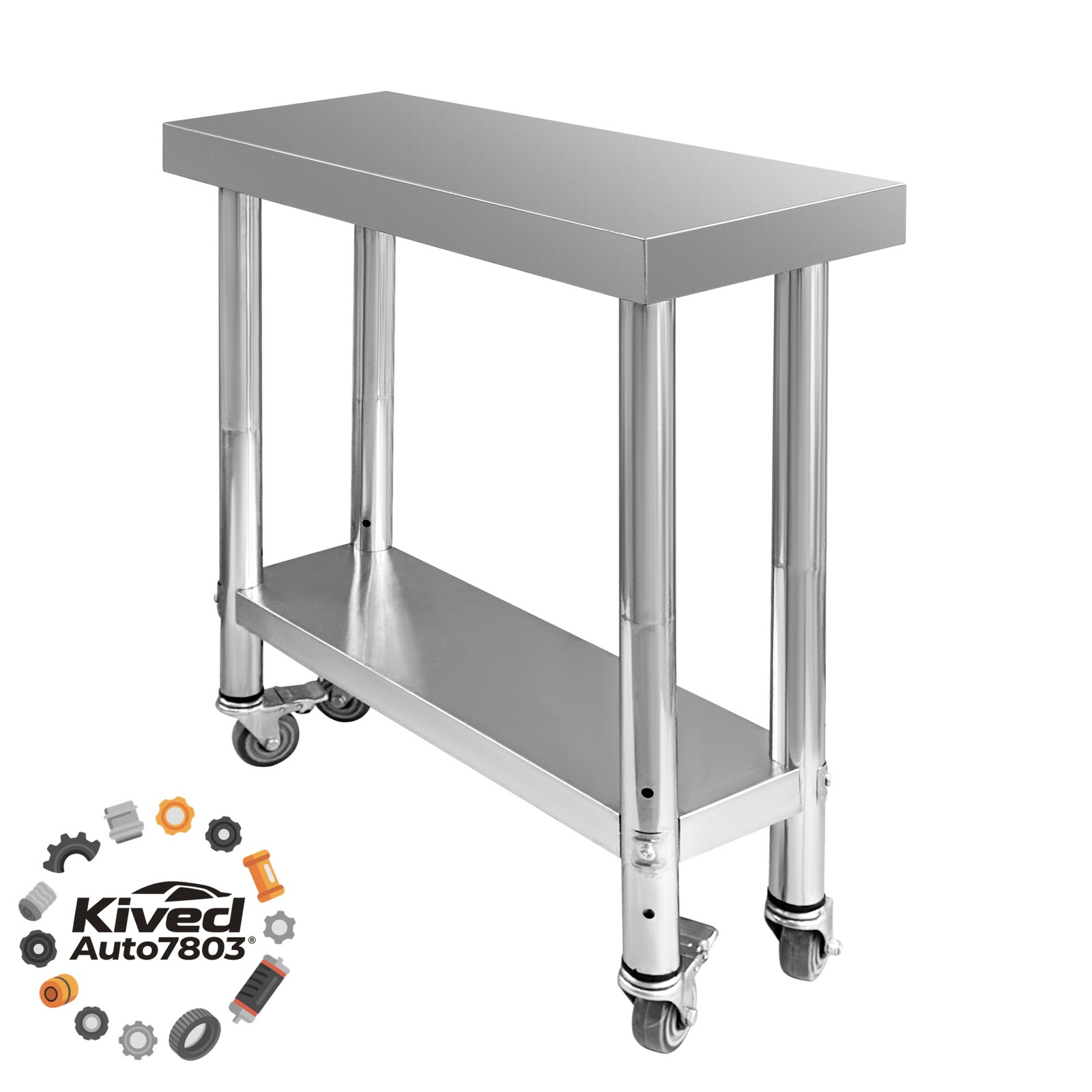 Stainless Steel Work Table 700 LBS Load Capacity with 4 Wheels 30 x 12 x 34 Inch