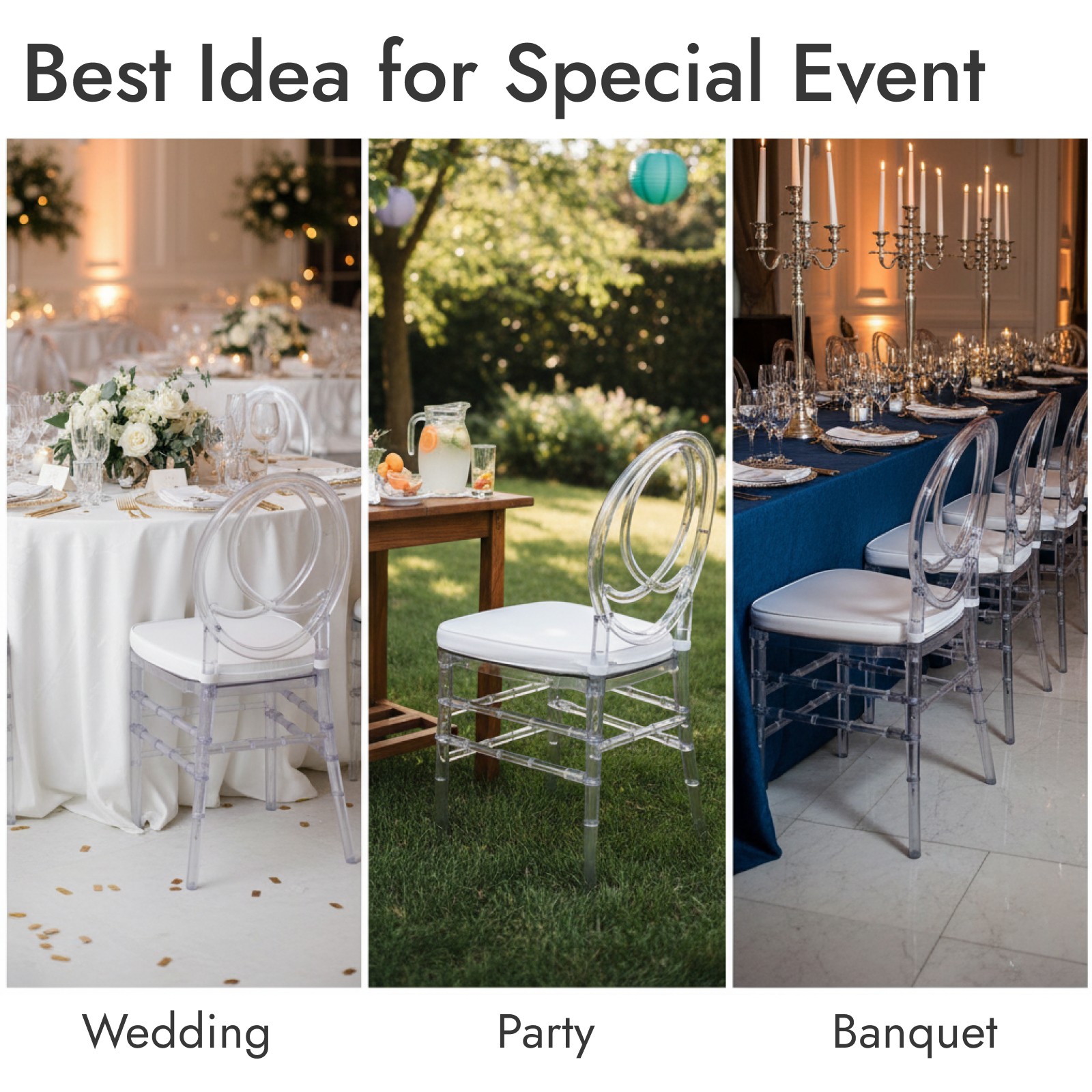 3Pack Acrylic Chiavari Chairs with Cushions for Event Party, Fully Assembled
