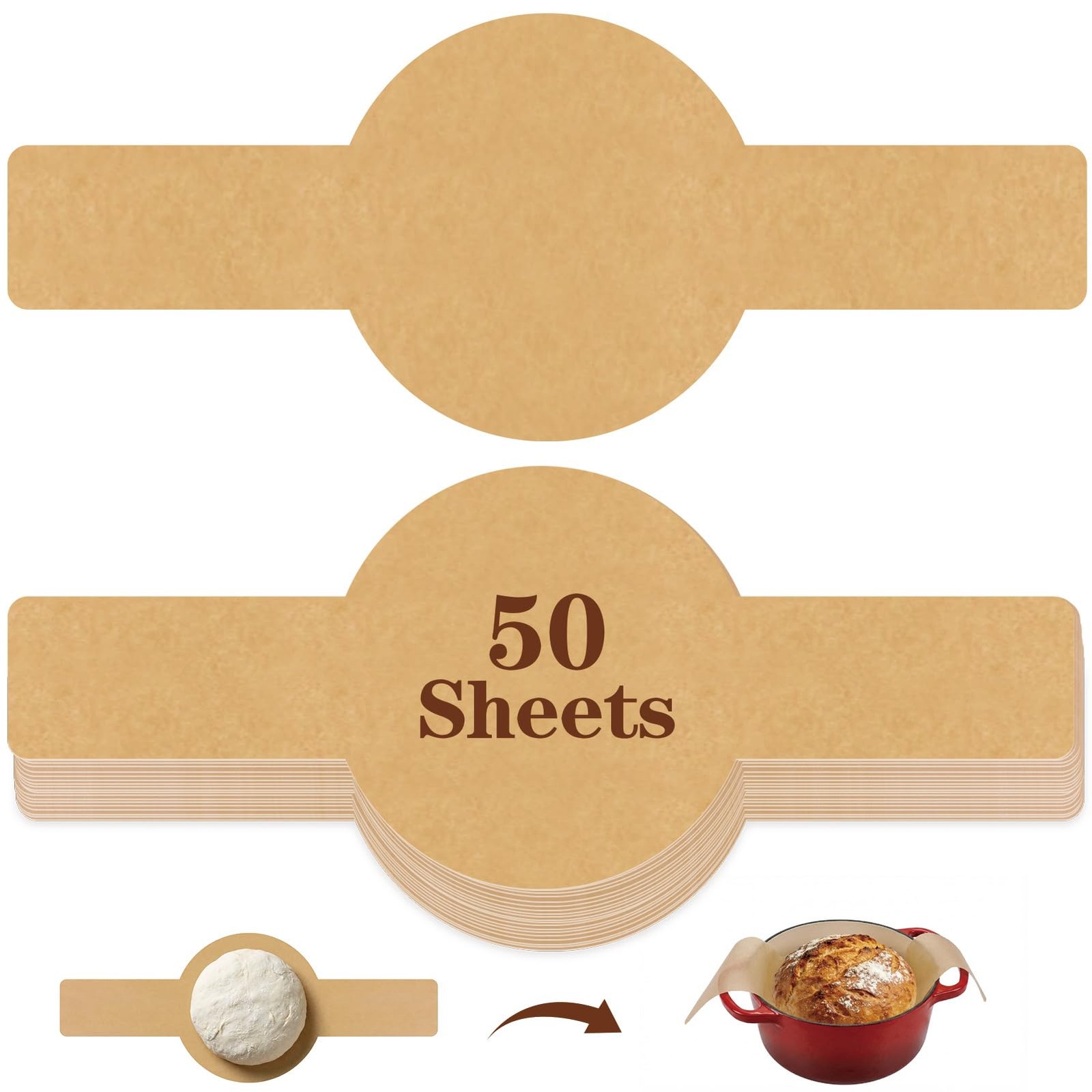 50 Pcs Oval Parchment Bread Slings for Dutch Oven 22.1 x 8.74 Inch