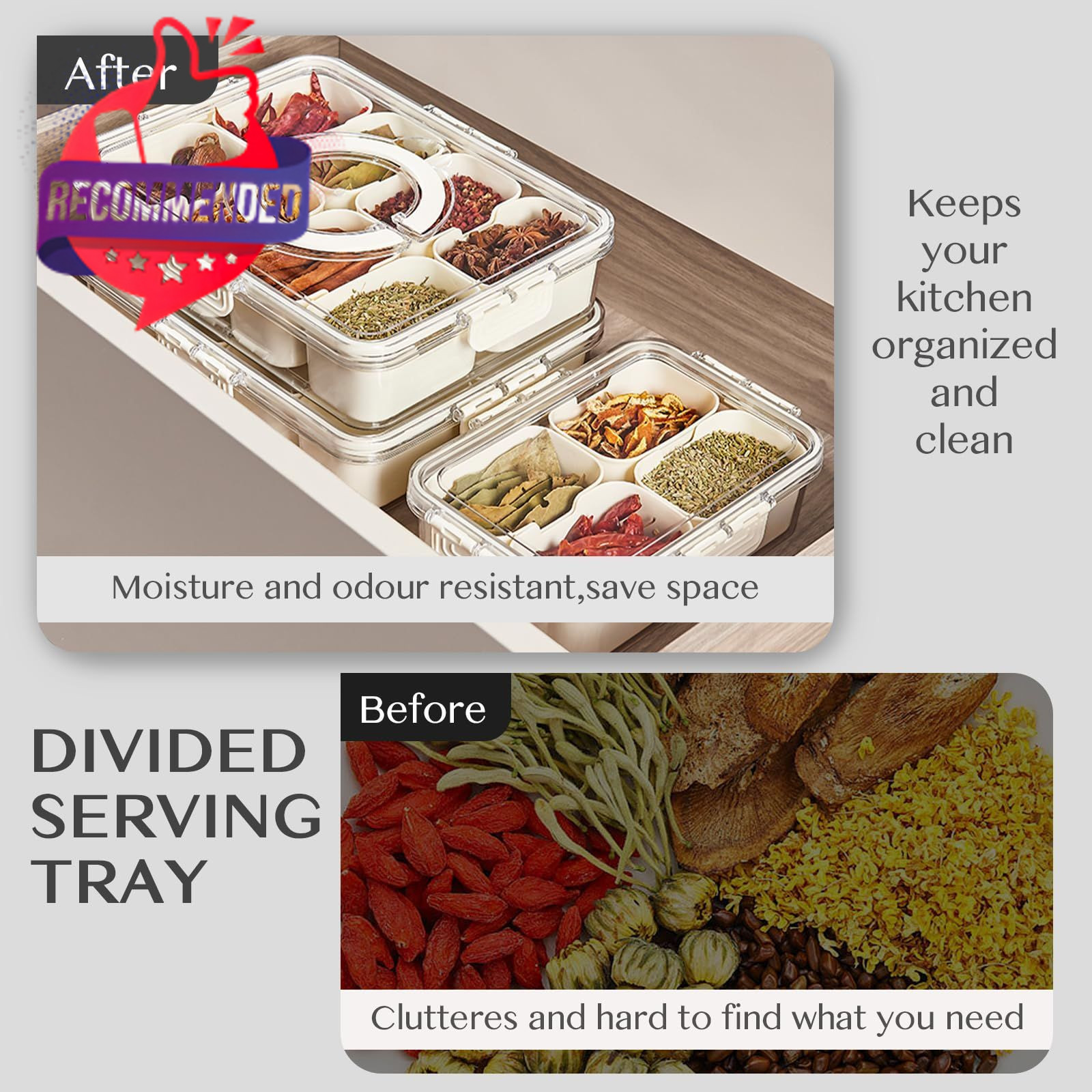 Snackle Box Container,portable Snack Box 8 Compartment Divided Serving Tray With