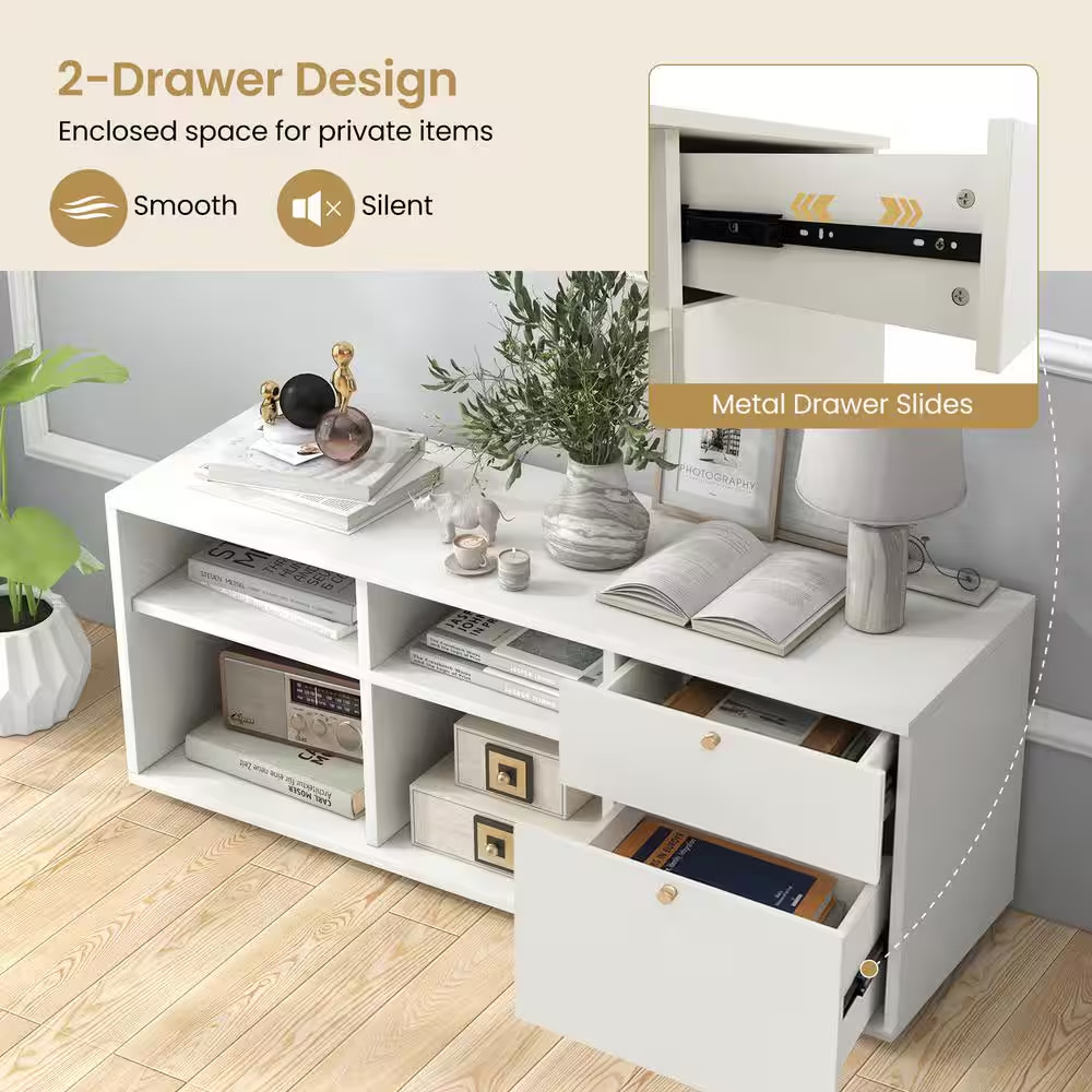20 In. H Storage Cabinet with 2-Drawers 4-Cubes Adjustable Feet Floor Display Ca