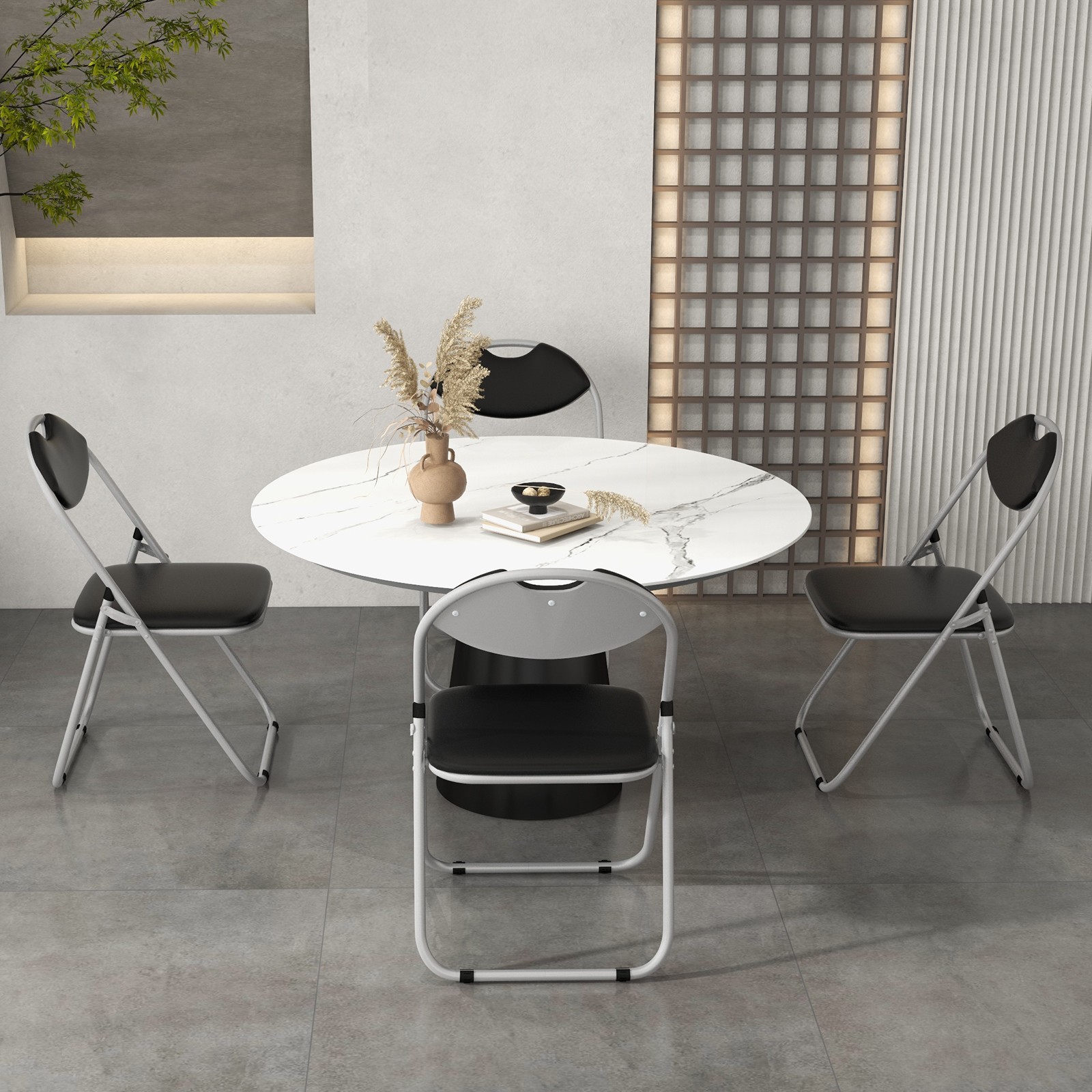 4 PCS Folding U Shape Chairs Furniture Home Outdoor Picnic Portable Black