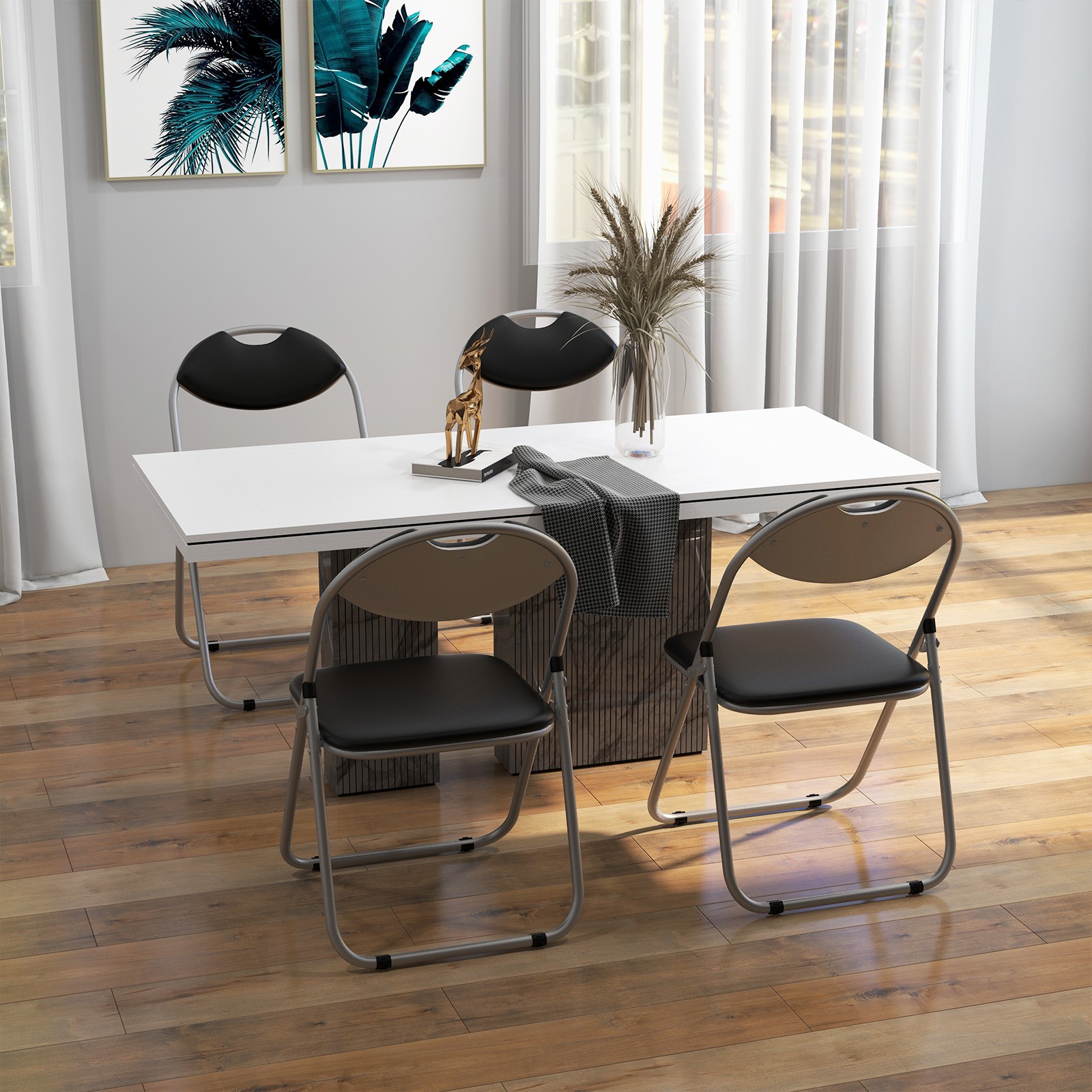 4 PCS Folding U Shape Chairs Furniture Home Outdoor Picnic Portable Black