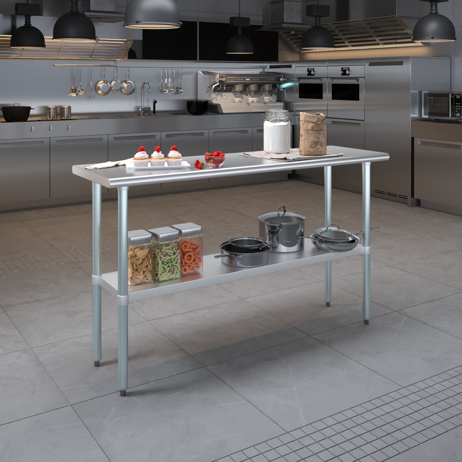 18″ X 60″ Stainless Steel Work Table With Galvanized Undershelf