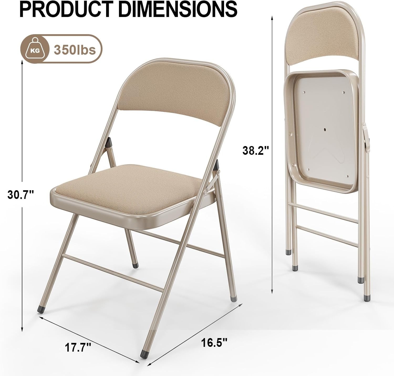 VINGLI 6 Pack Folding Chairs Padded Seats Metal Frame 350 lbs Khaki
