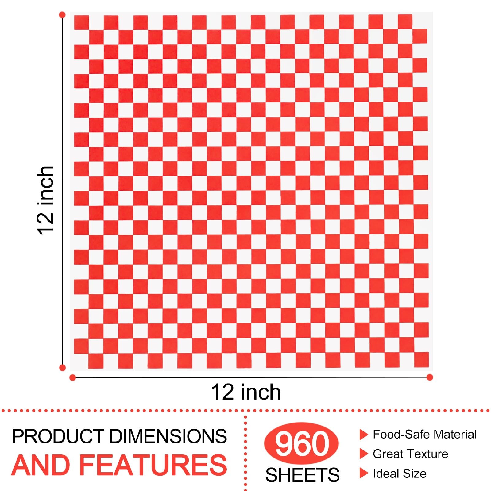 960 Pieces Deli Wax Paper Sheets 12 x 12 inches Checkered Sandwich Wrapping P…