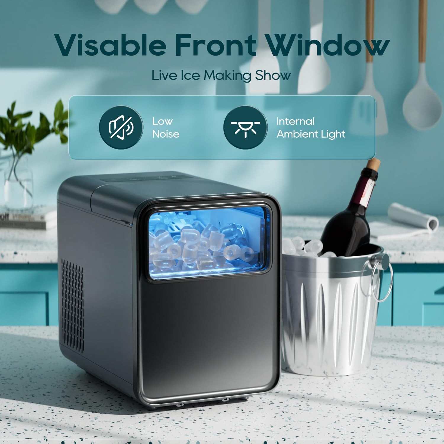 Ice Maker Countertop, 9 Cubes in 6 mins, Self-Cleaning Portable…