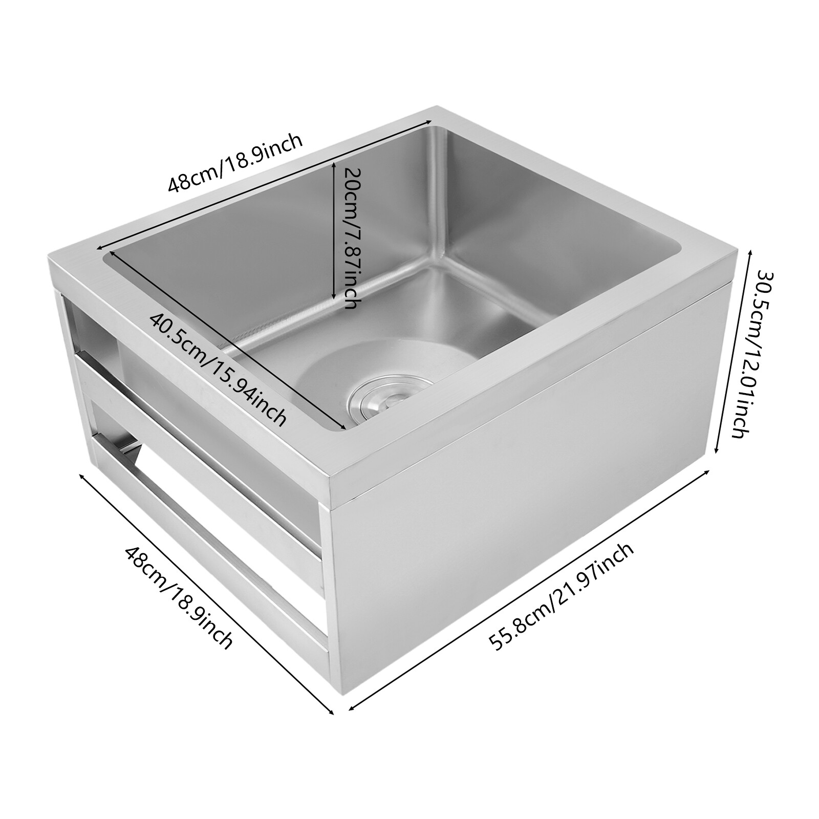 Stainless Steel Floor Kitchen Mop Sink 19″ x 22″ x 12″ 8″ Deep Basin Rectangular