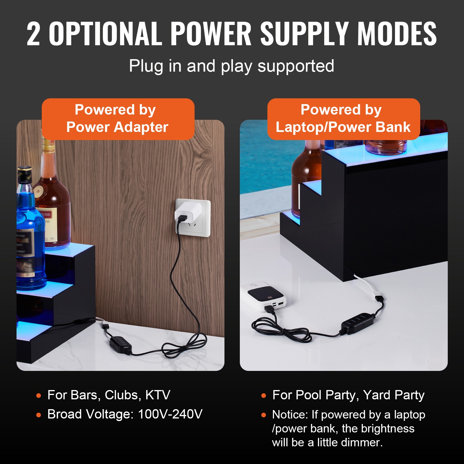 VEVOR LED Lighted Liquor Bottle Display Bar Shelf RF & App Control 48″ 3-Step
