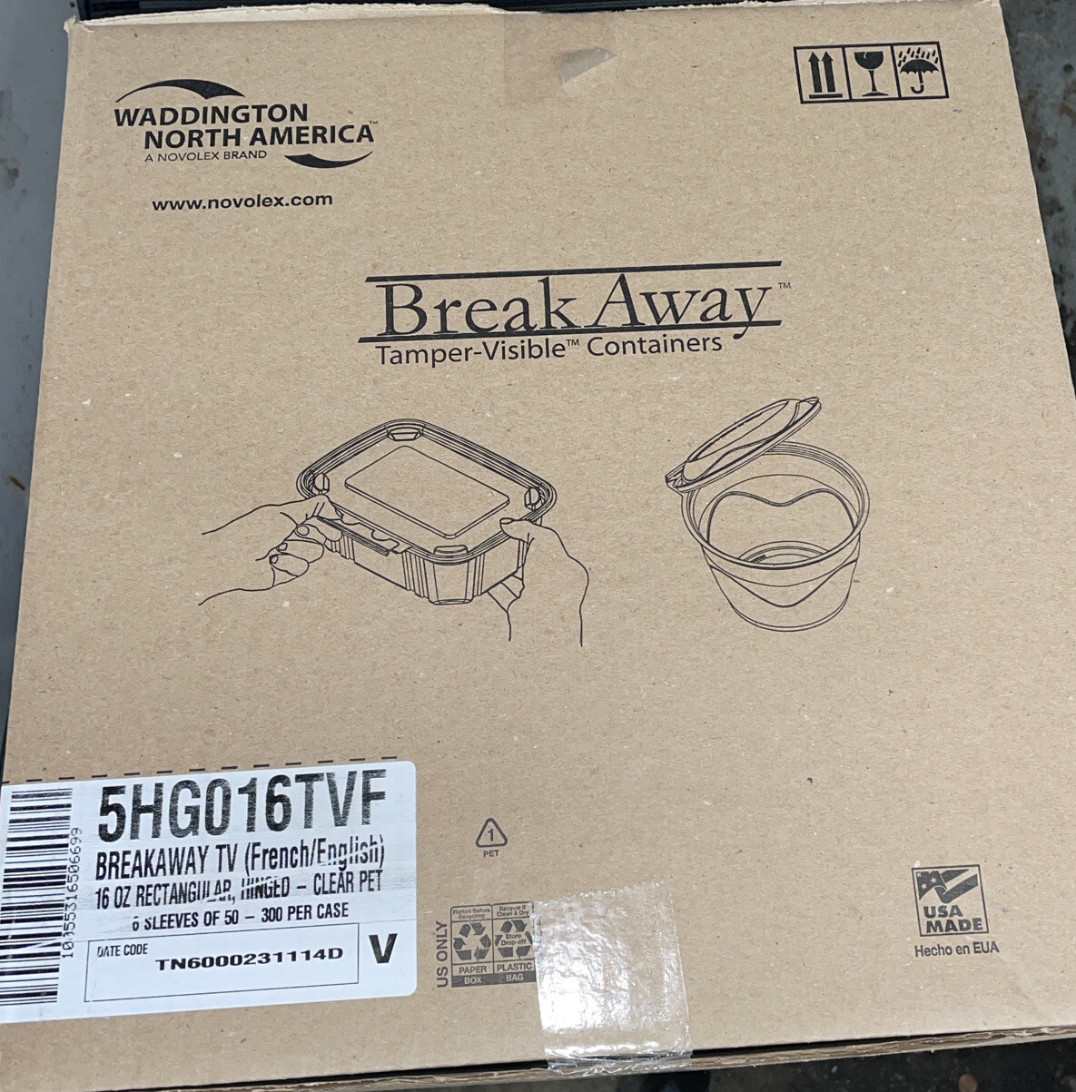 WNA 5HG016TVF BreakAway Clear 16 oz. Tamper Resistant Rectangular PET Container