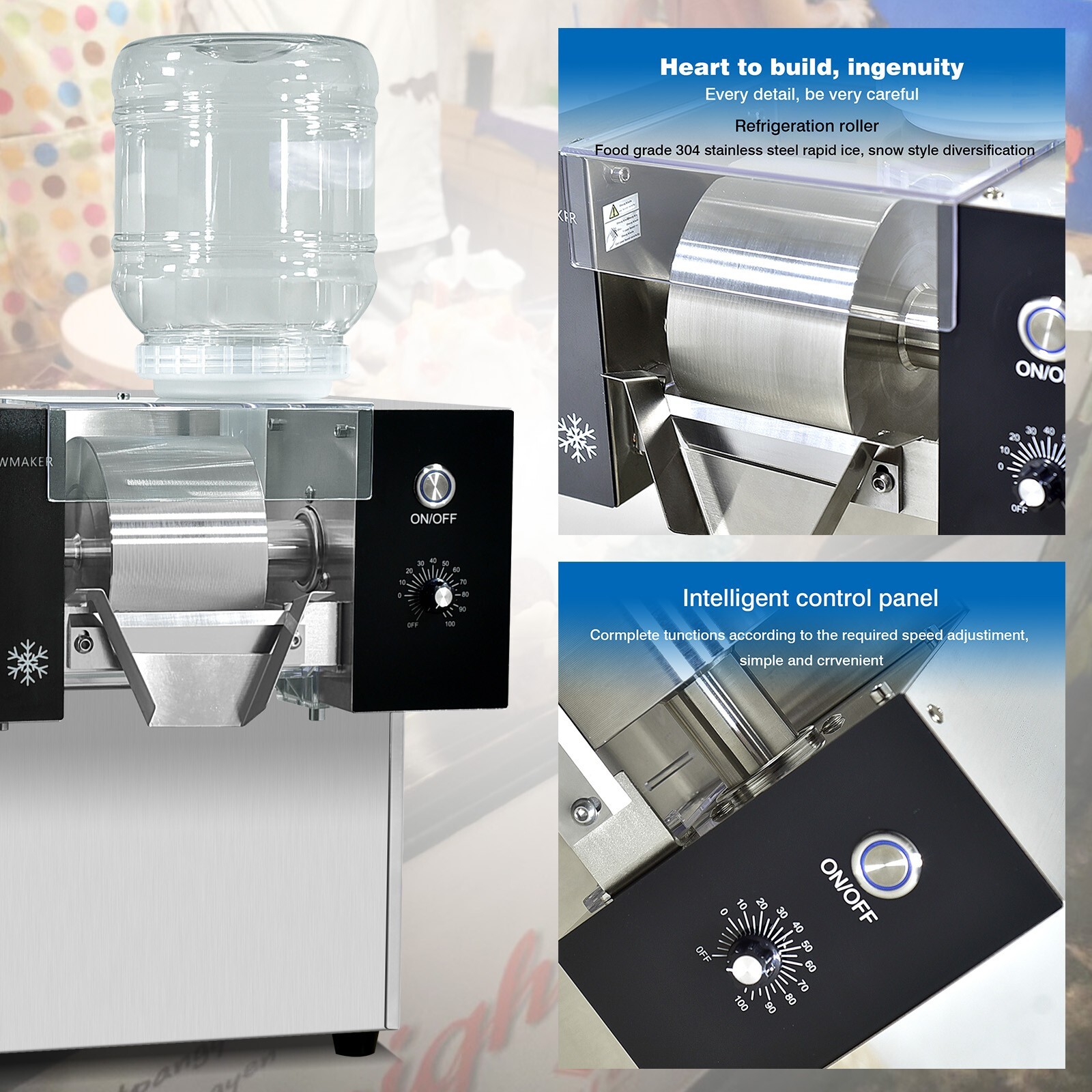 USA Kolice 90kg/Day Snowflake Ice Shaver Machine Snow Cone Machine-Air Cooling