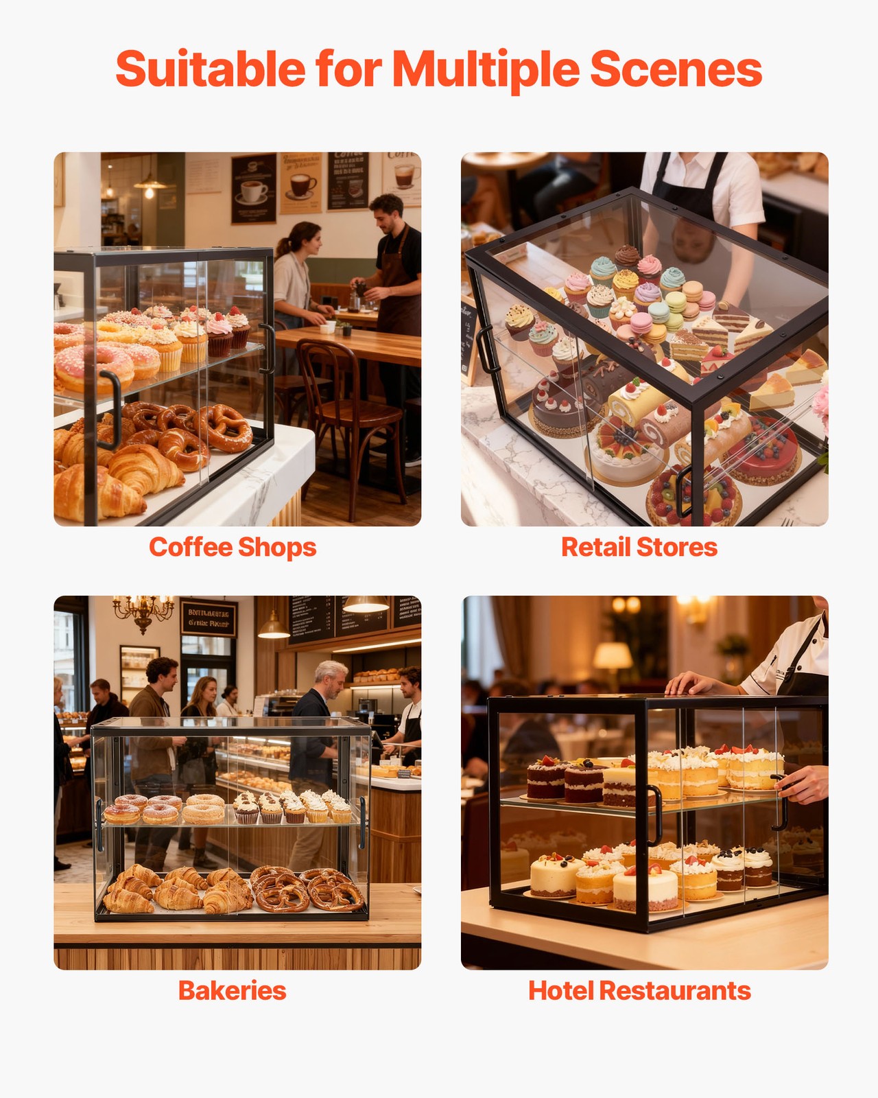VEVOR Bakery Display Case Acrylic Countertop Pastry Case 2-Tier Sliding Door