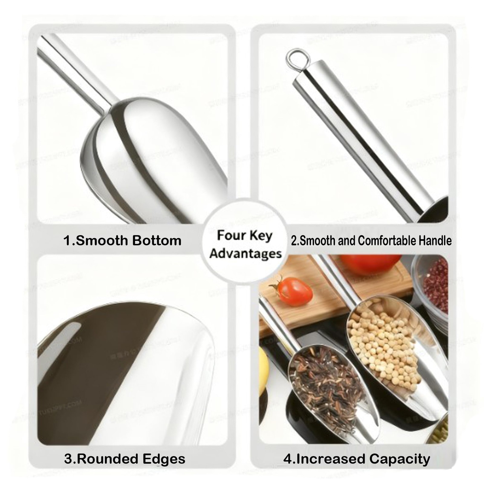 Metal Ice Scoop for Freezer – 9.6 inches, Stainless Steel-Straight handle
