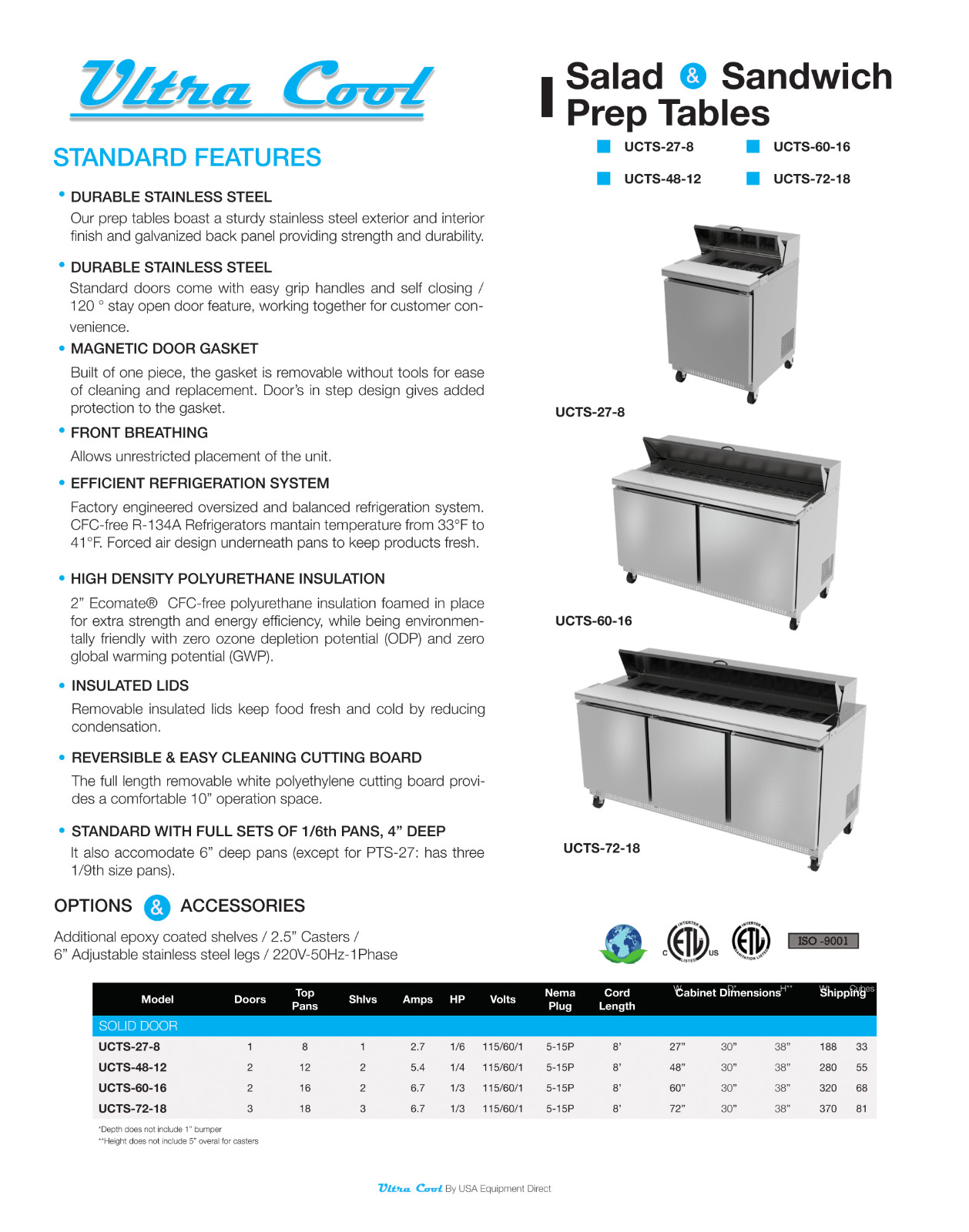 Ultra Cool 3 Doors 72″ Sandwich Prep Table Cooler All Stainless 2+3 YRS Warranty