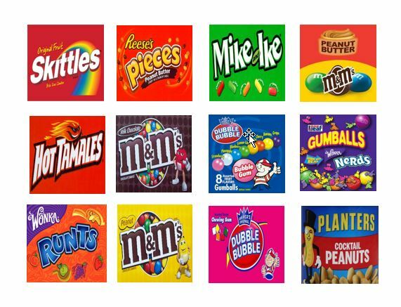 12 Vinyl Peel and Stick 2.5 x 2.5 Bulk Vending Candy Machine Labels