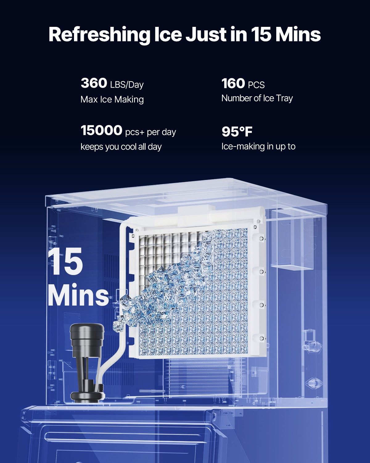 VEVOR Commercial Ice Maker 360LBS/24H with 300LBS Storage Bin Auto Self-Cleaning