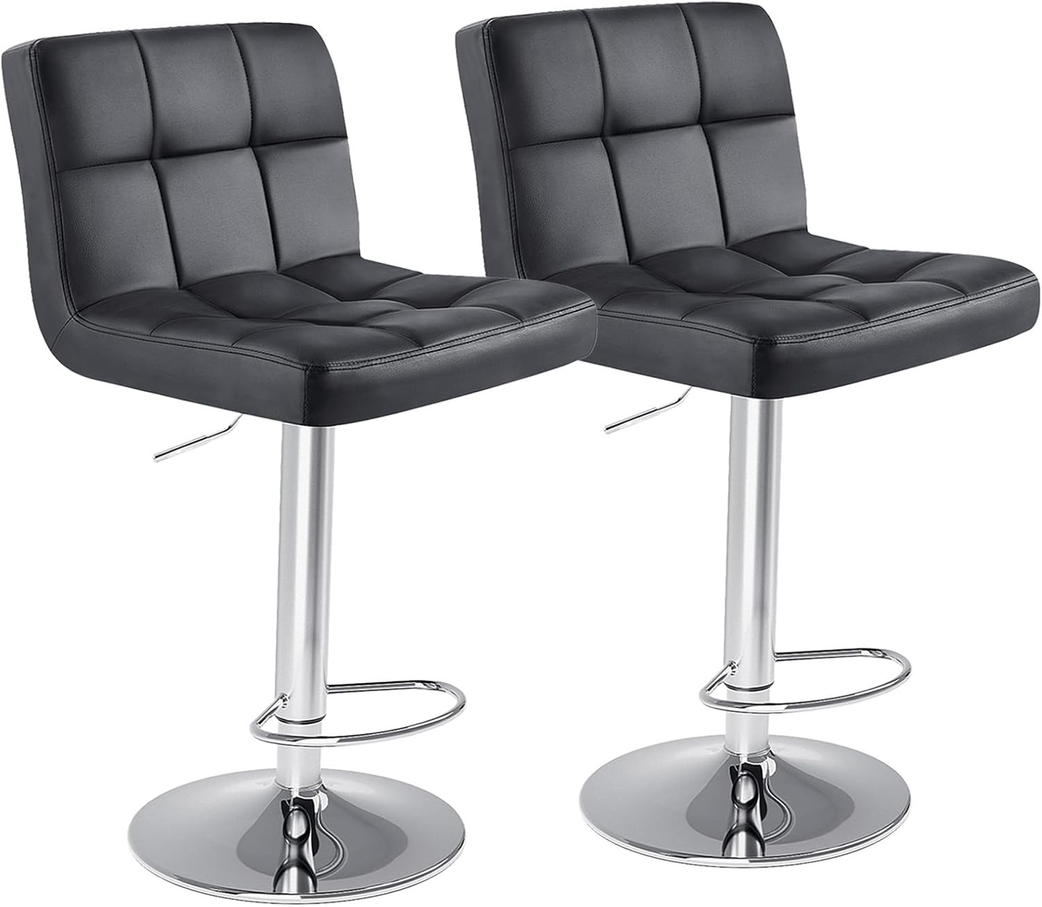 Bar Stools Set of 2, Armless PU Leather Adjustable Swivel Barstools, Hydraulic