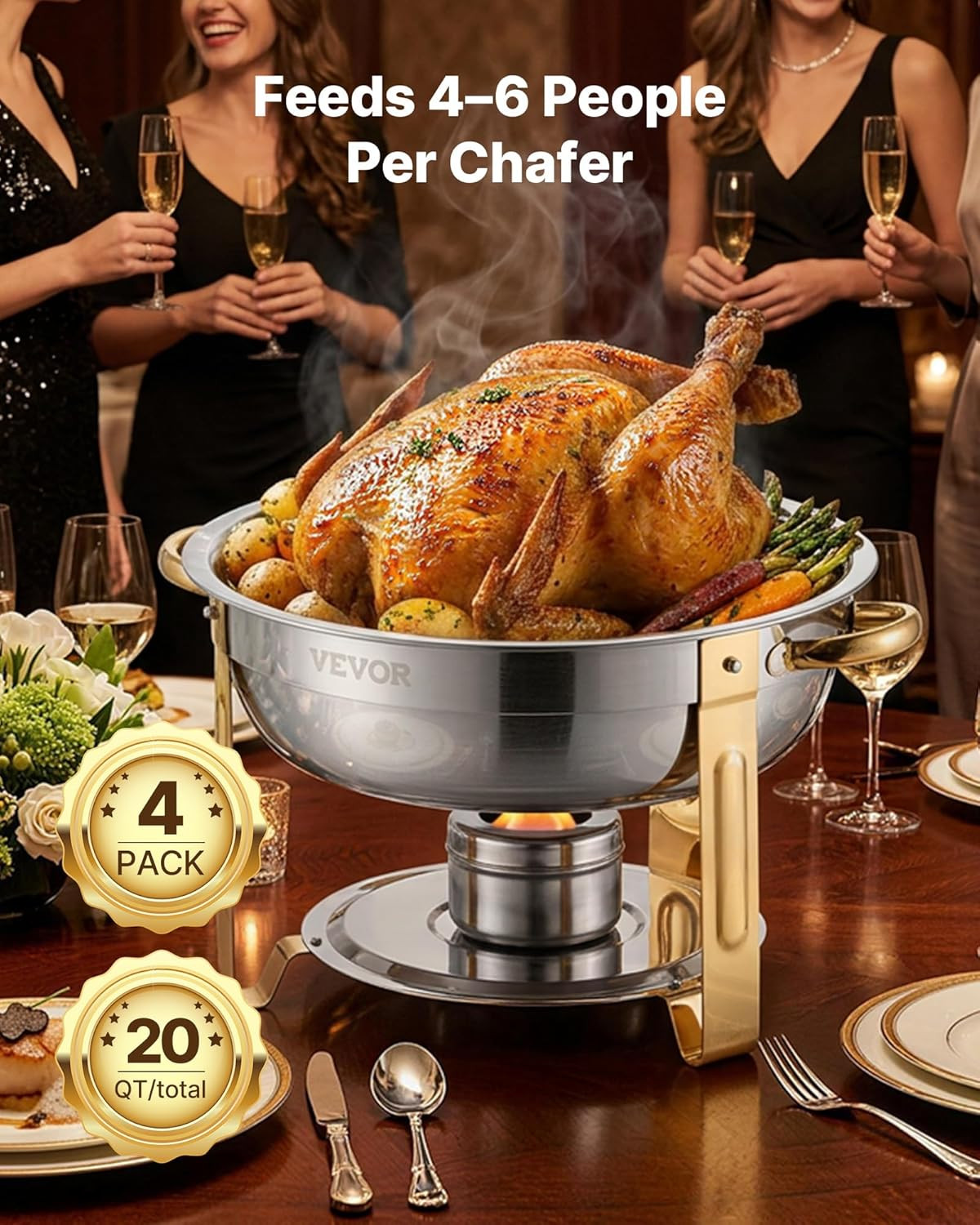 Chafing Dish Buffet Set, 5 Qt 4 Pack, Stainless Steel Chafer with 4 Full Size Pa