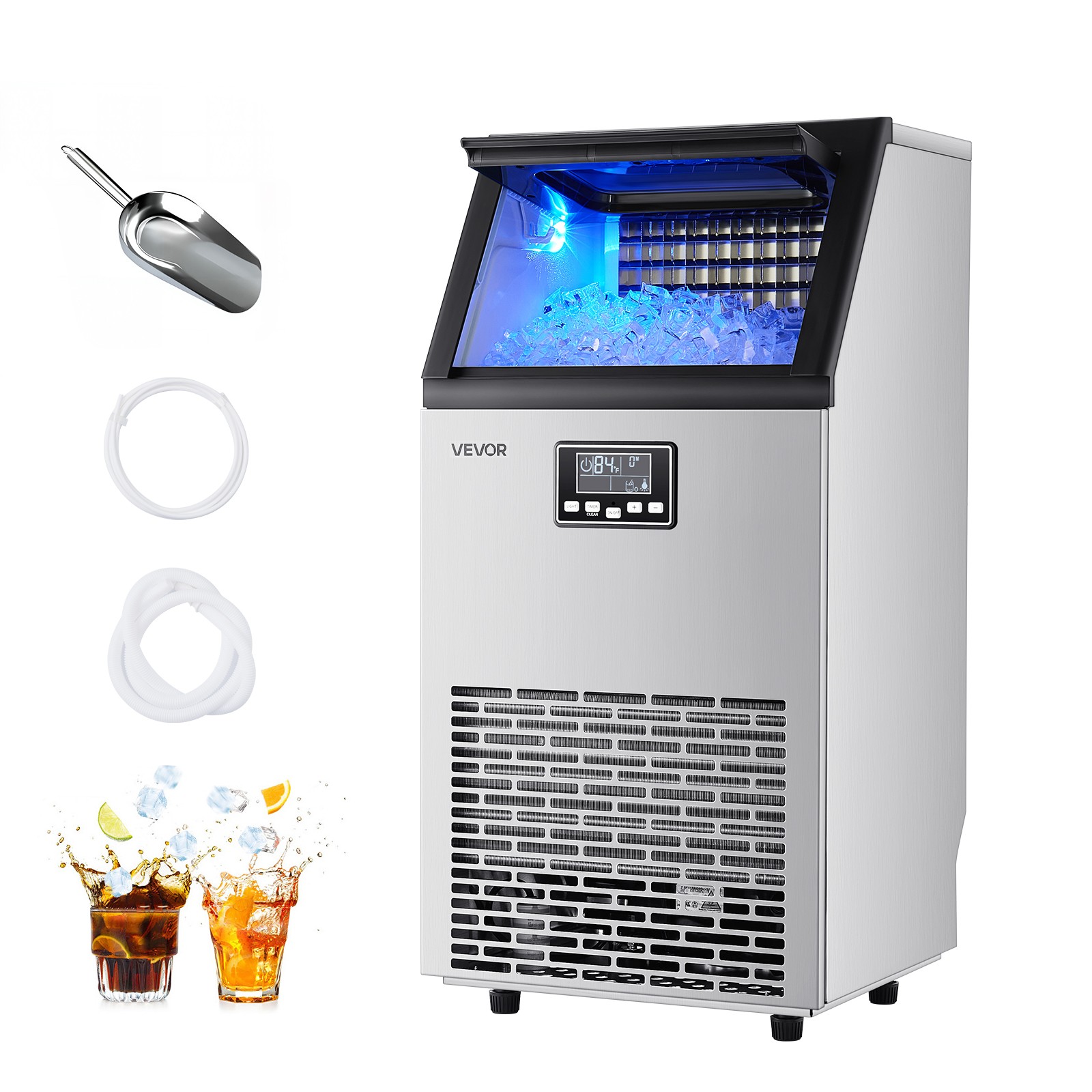 VEVOR Commercial Ice Maker 100lbs/24h Ice Machine 28Lbs Storage Bar Restaurant