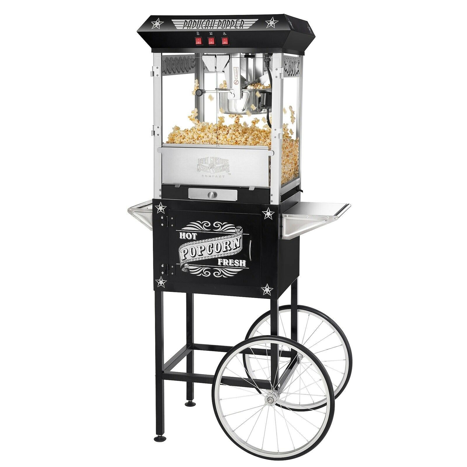 Black Antique Style 8 Ounce Popcorn Popper Machine and Cart Commercial or Home
